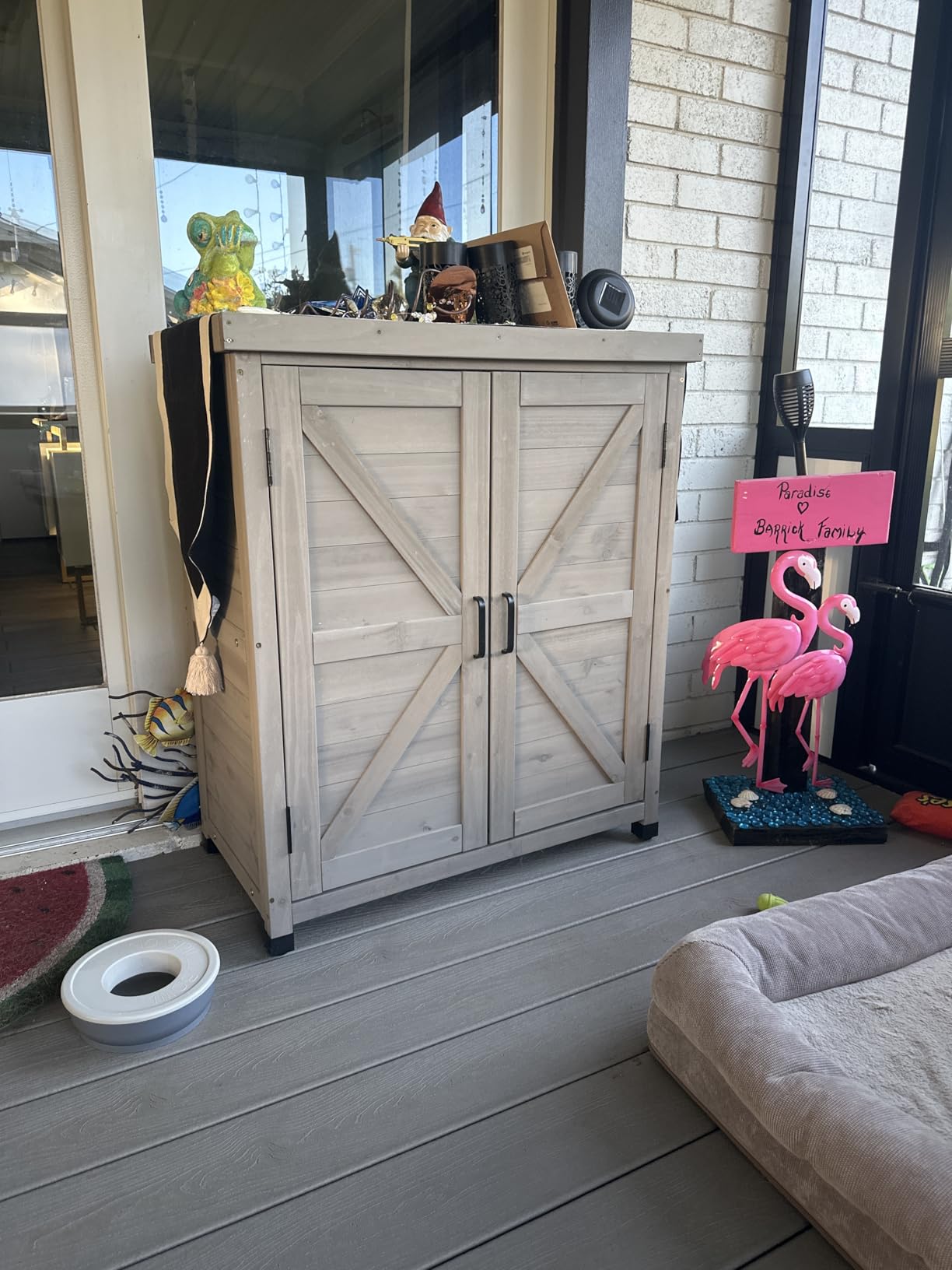 Outdoor Storage Cabinet & Potting Bench Table with Metal Top, Wooden Patio Furniture, Garden Workstation (Classic Grey, 36x31x17in) customer photo 1