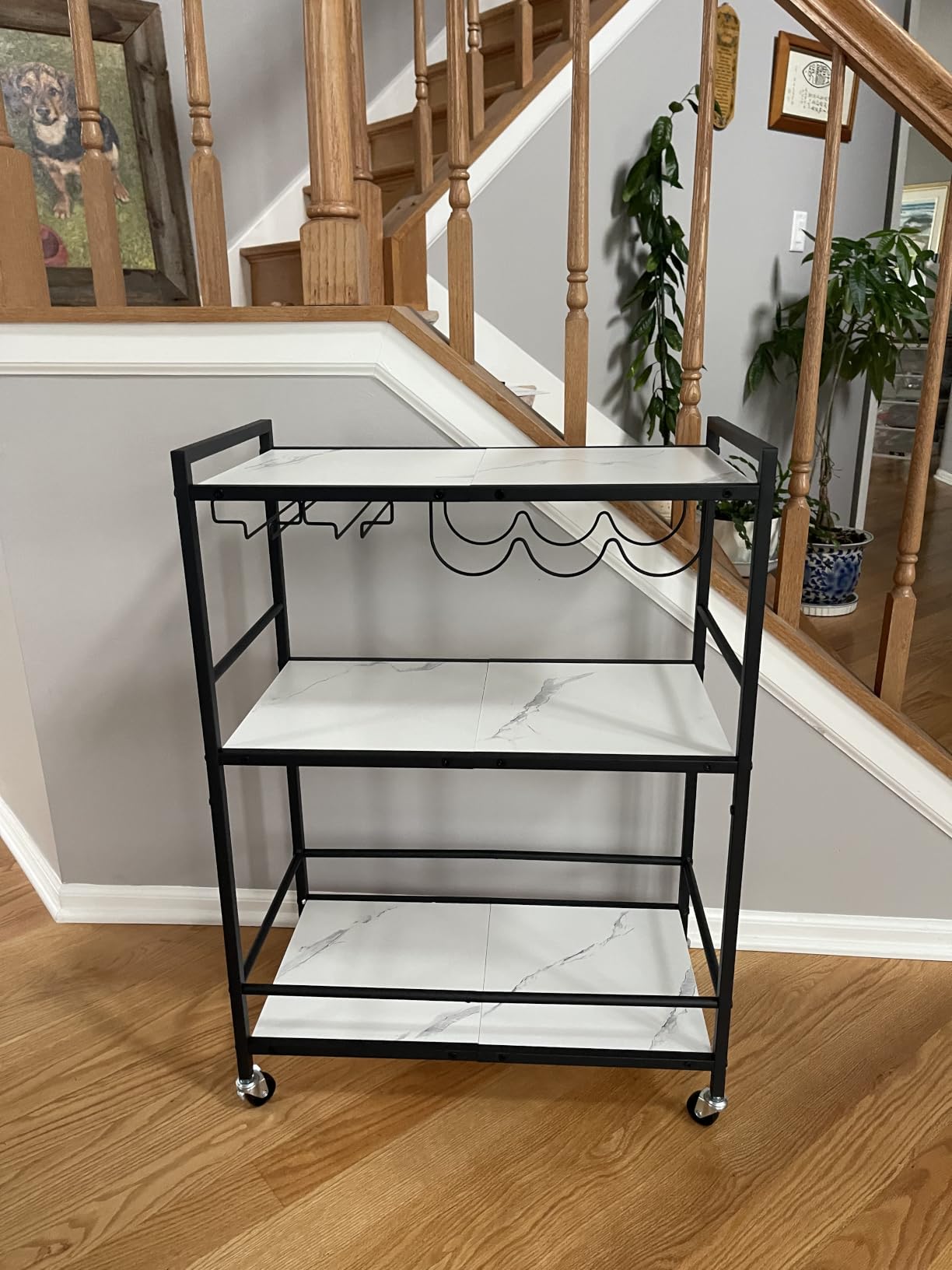 TUTOTAK Bar Cart with Wheels, Drink Cart with Wine Rack and Glass Holder | 3-Tier 23.7 Inch Wide Home Bar Serving Carts, Small Mobile Kitchen Shelf with 6 Hooks, Rustic Brown BC01BB030 customer photo 2