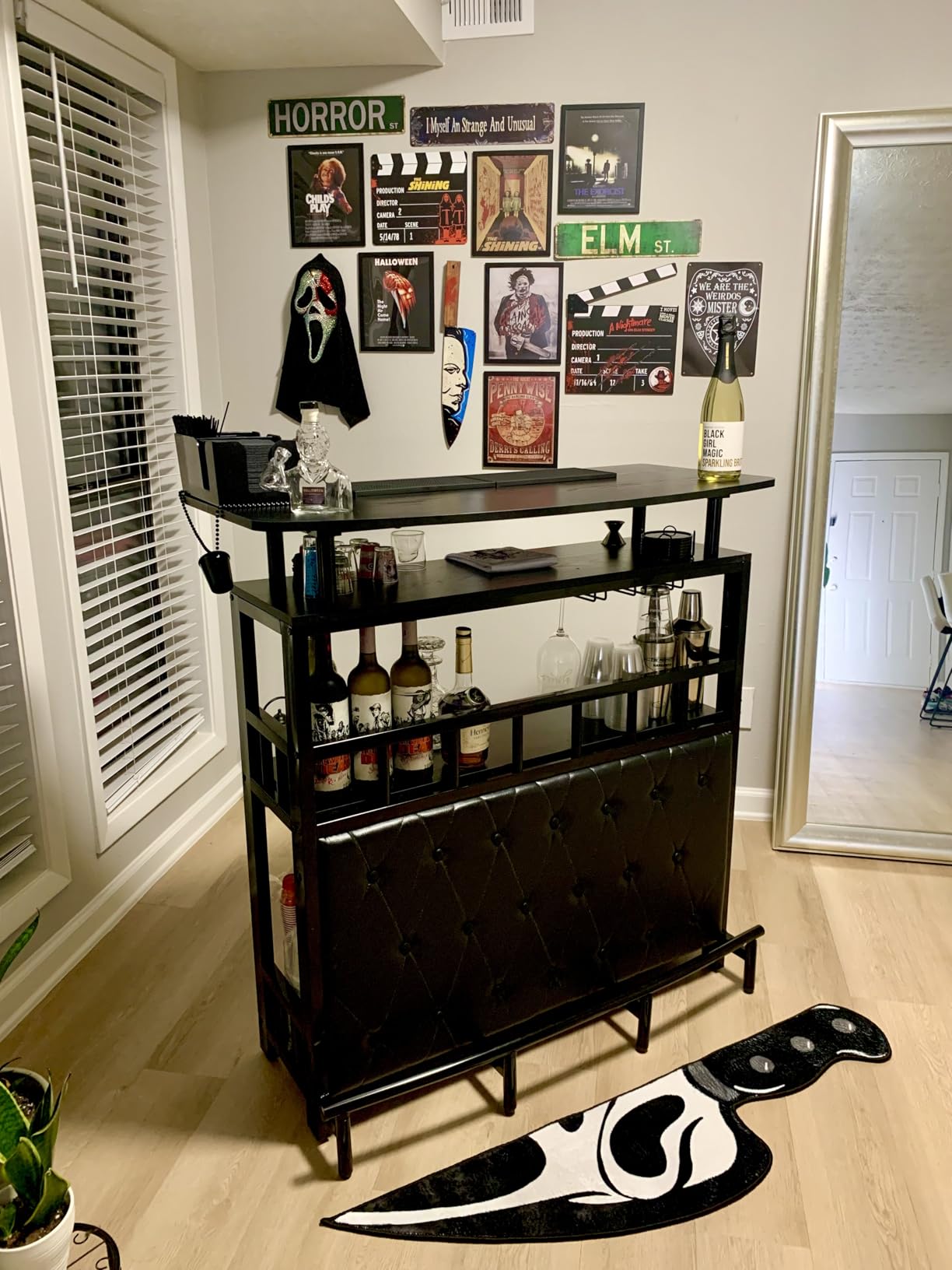 Tribesigns Home Bar Unit for Liquor, 44-Inch Bar Height Table with Storage, Black Mini Entertainment Carts Pub Table with Upholstered & Metal Front Footrest for Kitchen, Balcony, Basement customer photo 1