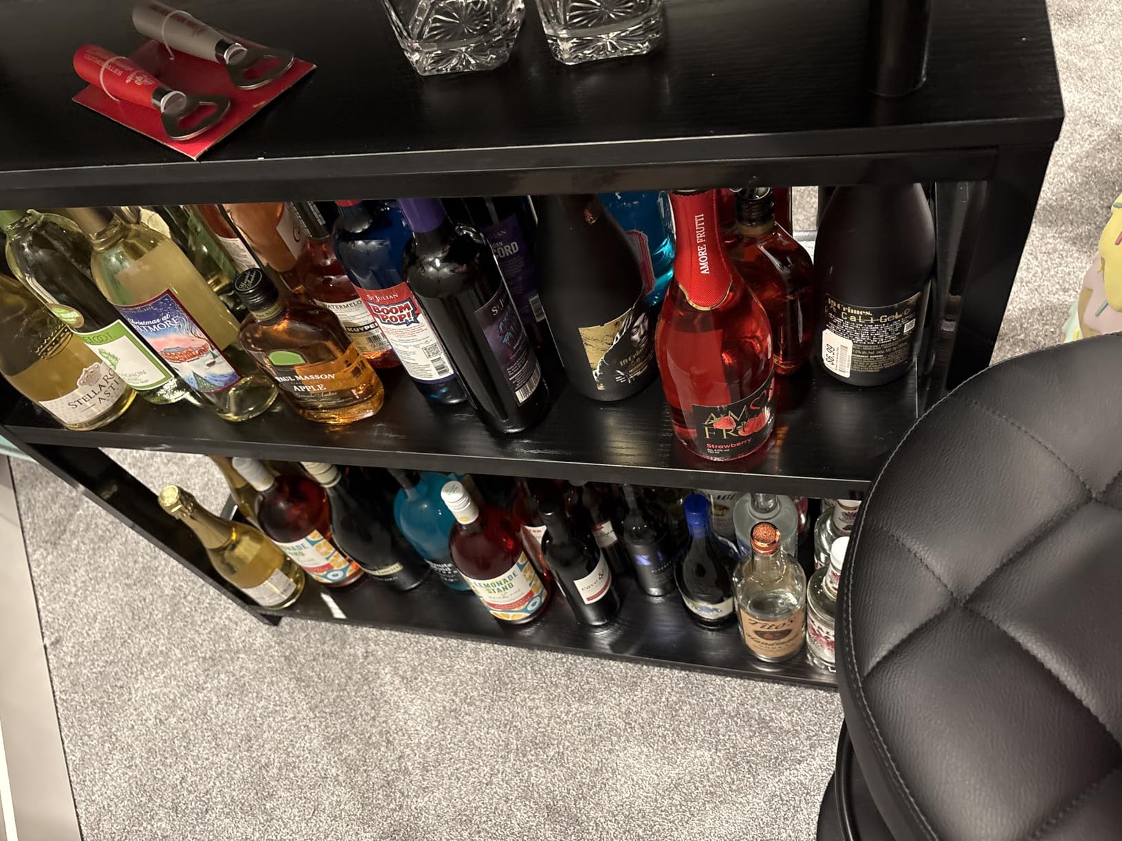 Tribesigns Home Bar Unit for Liquor, 44-Inch Bar Height Table with Storage, Black Mini Entertainment Carts Pub Table with Upholstered & Metal Front Footrest for Kitchen, Balcony, Basement customer photo 2