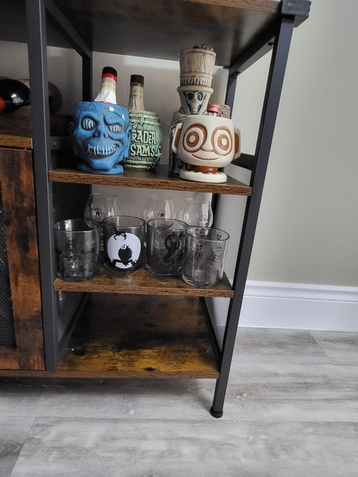 X-cosrack Wine Bar Rack Cabinet with Detachable Wine Rack, Coffee Bar Cabinet with Glass Holder, Small Sideboard and Buffet Cabinet with Mesh Door, Rustic Brown, Large customer photo 1