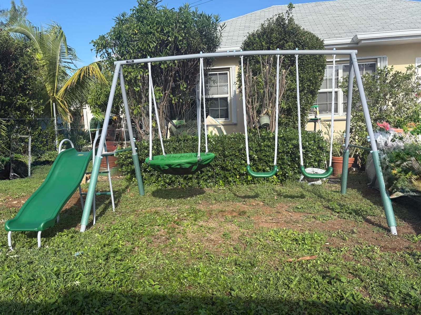 Sportspower Northridge Metal Swing Set, 500 lb Capacity, 3in Saucer, 2 Blow-Molded Swings, on 5ft Slide, Durable 6ft Frame, Outdoor Backyard Playset for Kids Aged 3-8 customer photo 1