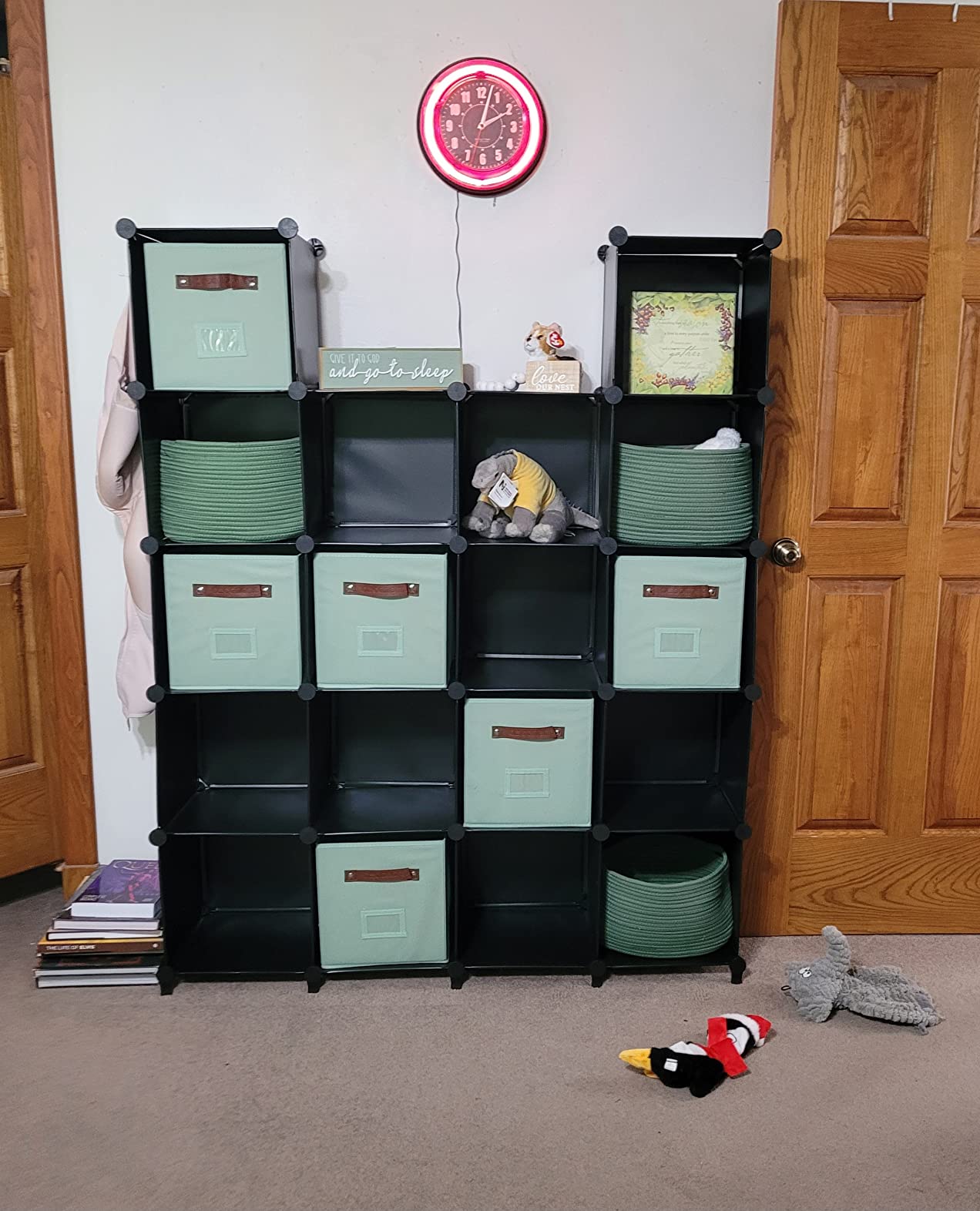 Neprock 16 Cubby Storage Organizer, Closet Clothes Storage Organizer, Cube Shelves Closet Organizers and Storage Shelves for Clothing Storage with Hammer, Bookshelf for Kids（Black） customer photo 1