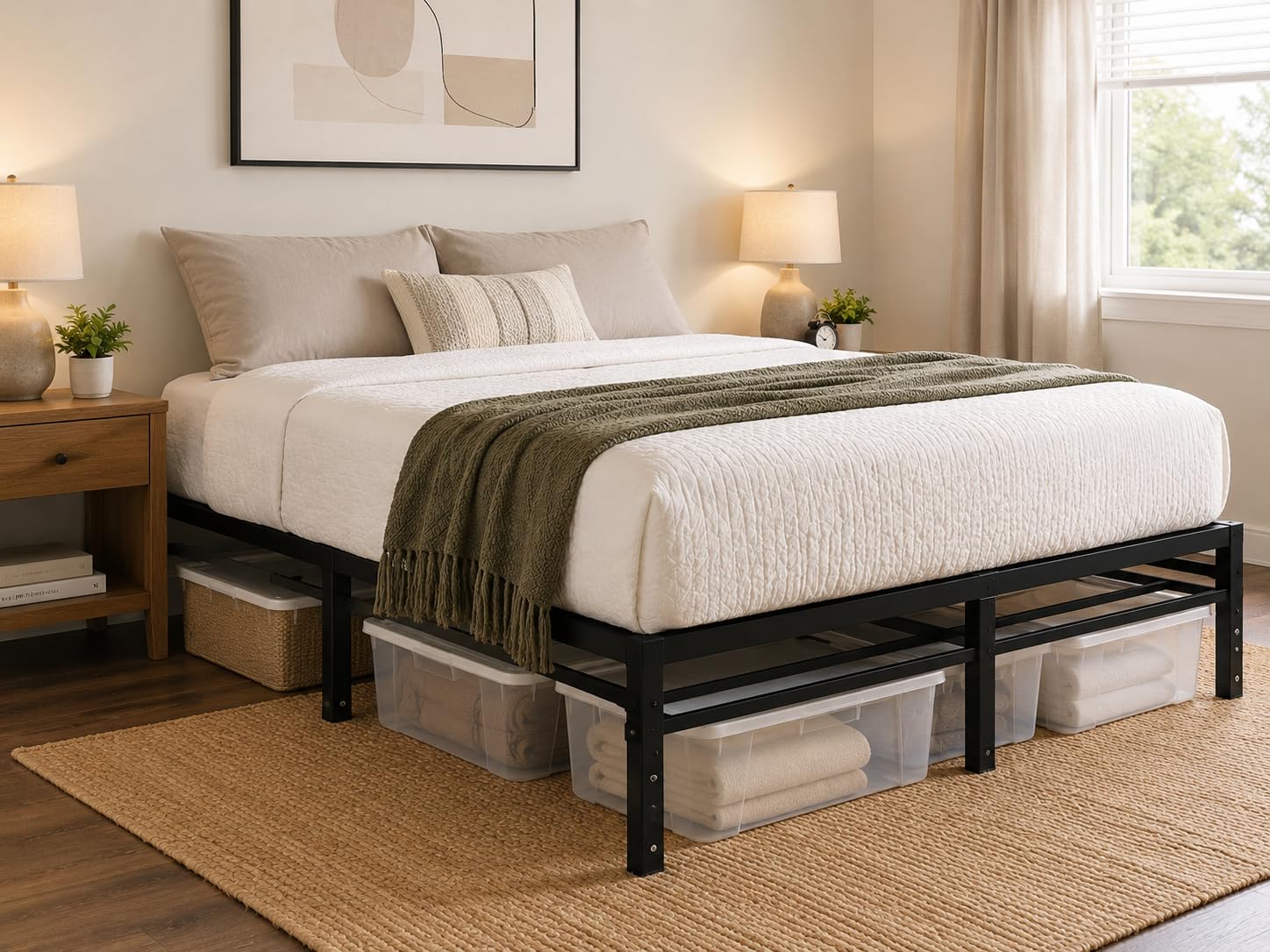 NEW JETO Metal Bed Frame, Twin Size Bed Frame with Storage Space, 14 Inch | Heavy Duty Sturdy Mattress Foundation, Easy Assembly, No Box Spring Needed, Black customer photo 1