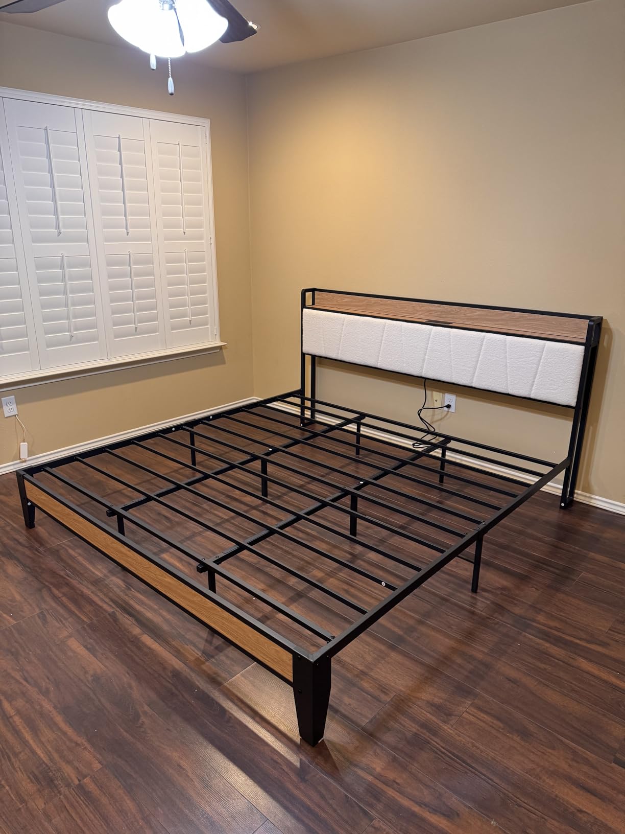 LIKIMIO King Size Bed Frame, Storage Headboard with Charging Station, Solid and Stable, Noise Free, No Box Spring Needed, Easy Assembly customer photo 1