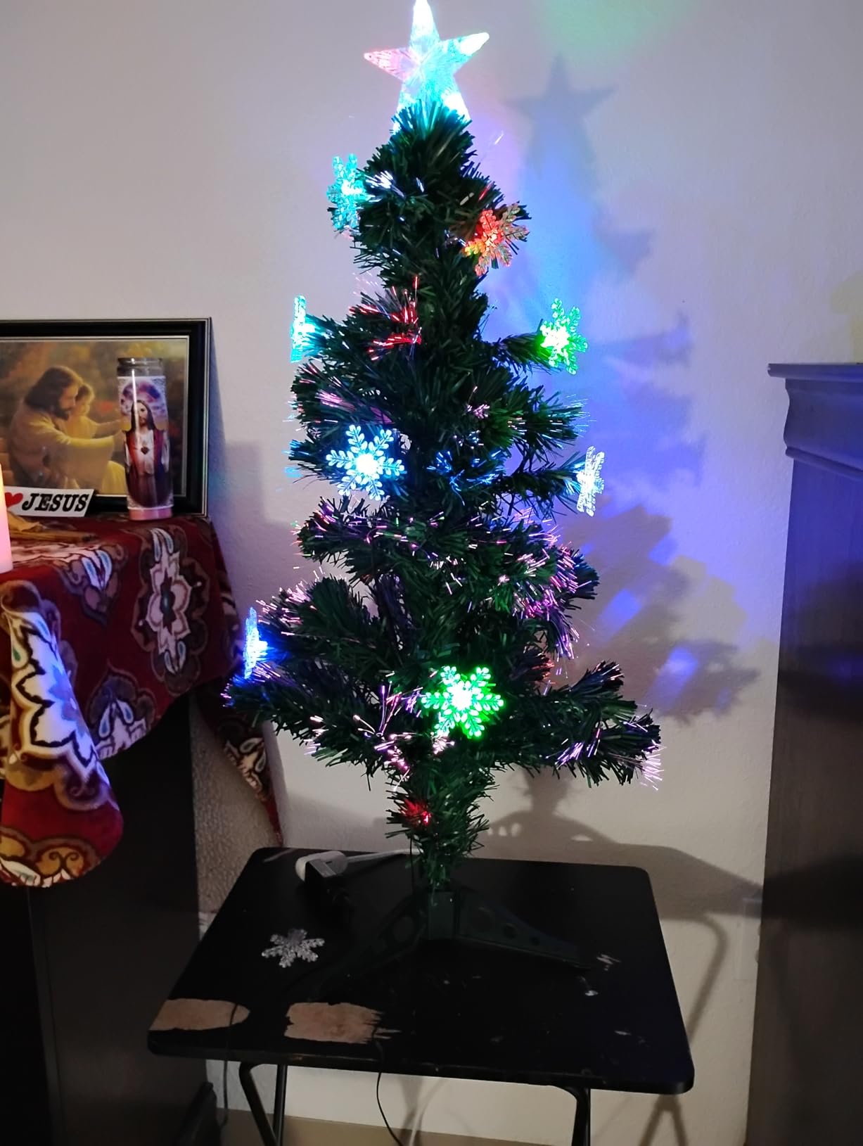 Prsildan 3 FT Fiber Optic Christmas Tree with Lights Artificial Xmas Trees | Pre-Lit, Multi-color LEDs, with Snowflakes & Top Star, Small Lighted Fake Tabletop Christmas Tree, Holiday Home Decor customer photo 1