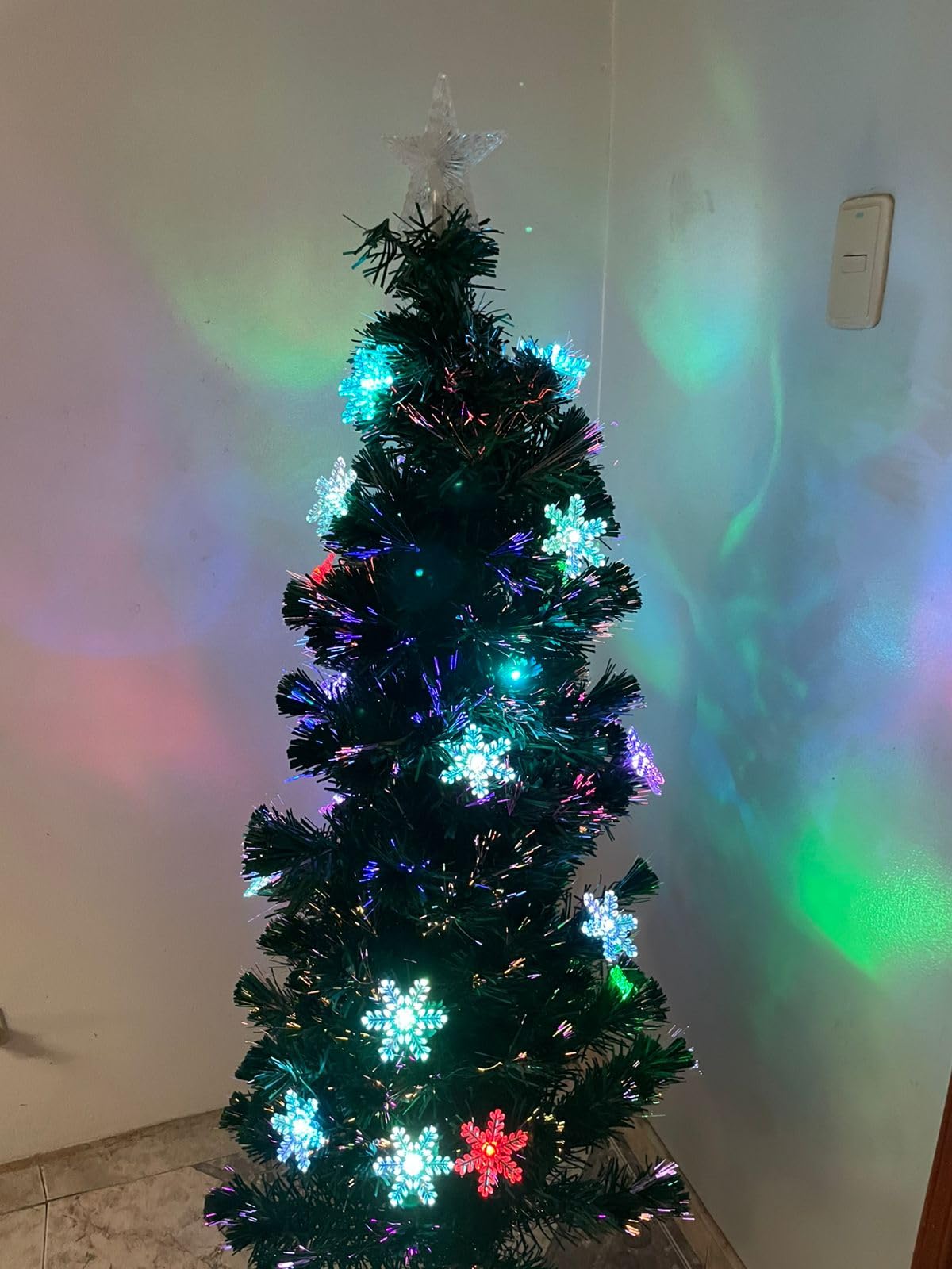 Prsildan 3 FT Fiber Optic Christmas Tree with Lights Artificial Xmas Trees | Pre-Lit, Multi-color LEDs, with Snowflakes & Top Star, Small Lighted Fake Tabletop Christmas Tree, Holiday Home Decor customer photo 2