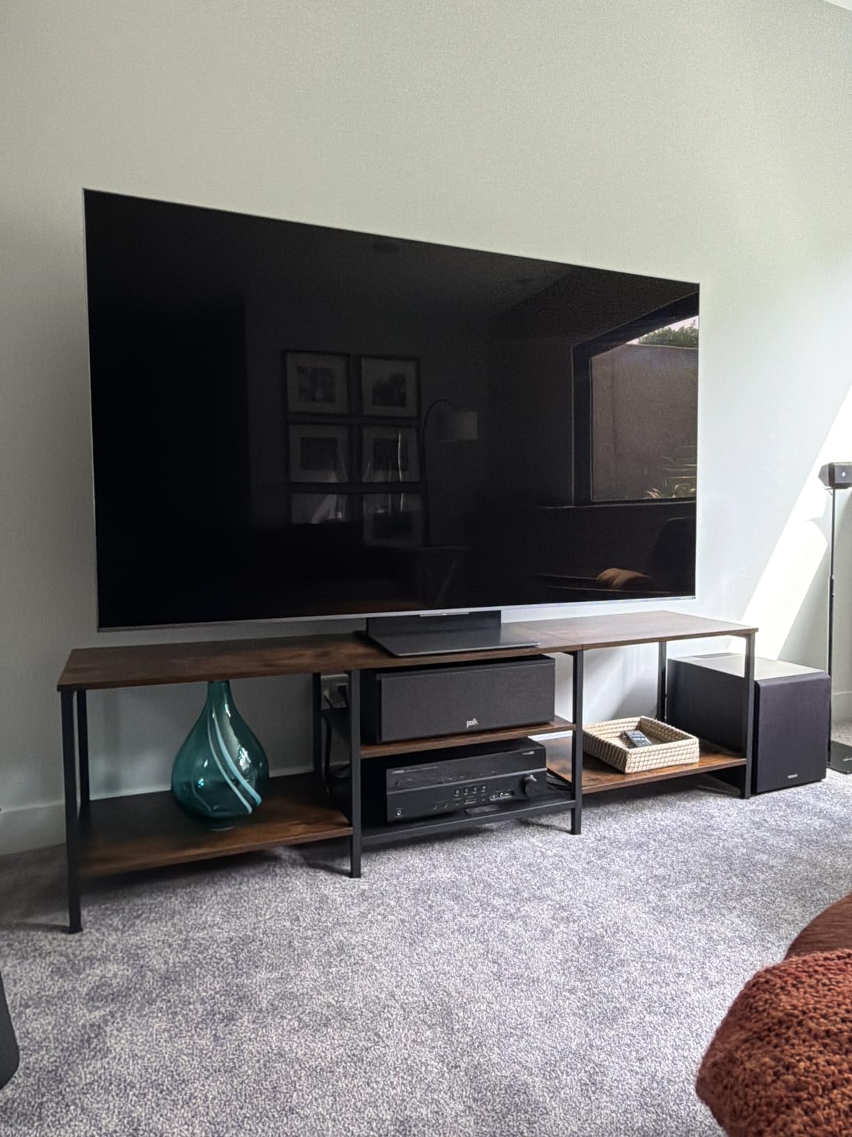 HOOBRO TV Stand with Power Outlets to 75 Inches, TV Console Table with Open Storage Shelves Cabinet, Industrial Media Entertainment Center for Living Room Bedroom, Rustic Brown and Black BF60DS01 customer photo 1