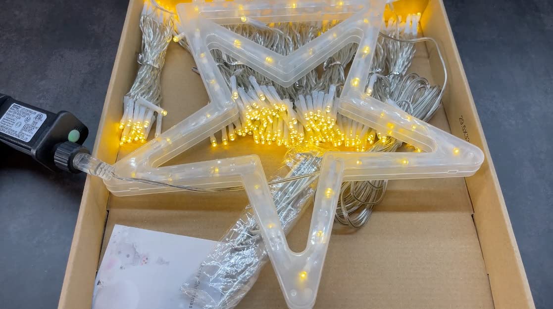 BlcTec Outdoor Christmas Lights 344 LED Christmas Star Lights with 9 Strands 11.9ft Waterfall Tree Lights, 8 Modes, Waterproof & Timer for Garden Yard Patio Outdoor Xmas Decorations, Red Green White customer photo 1