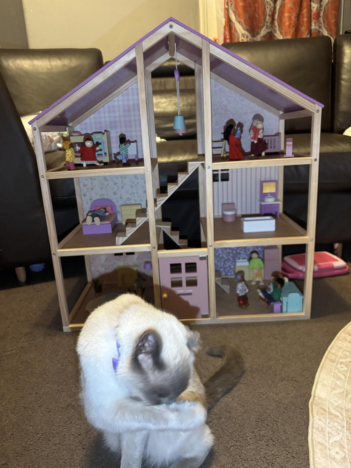 Tiny Land Wooden Dollhouse for Girls - 6 Rooms Wooden Doll House | DIY Pretend Doll House with 31Pcs Furniture Accessories, Creative Gift for Girl Ages 3+, Pink customer photo 1