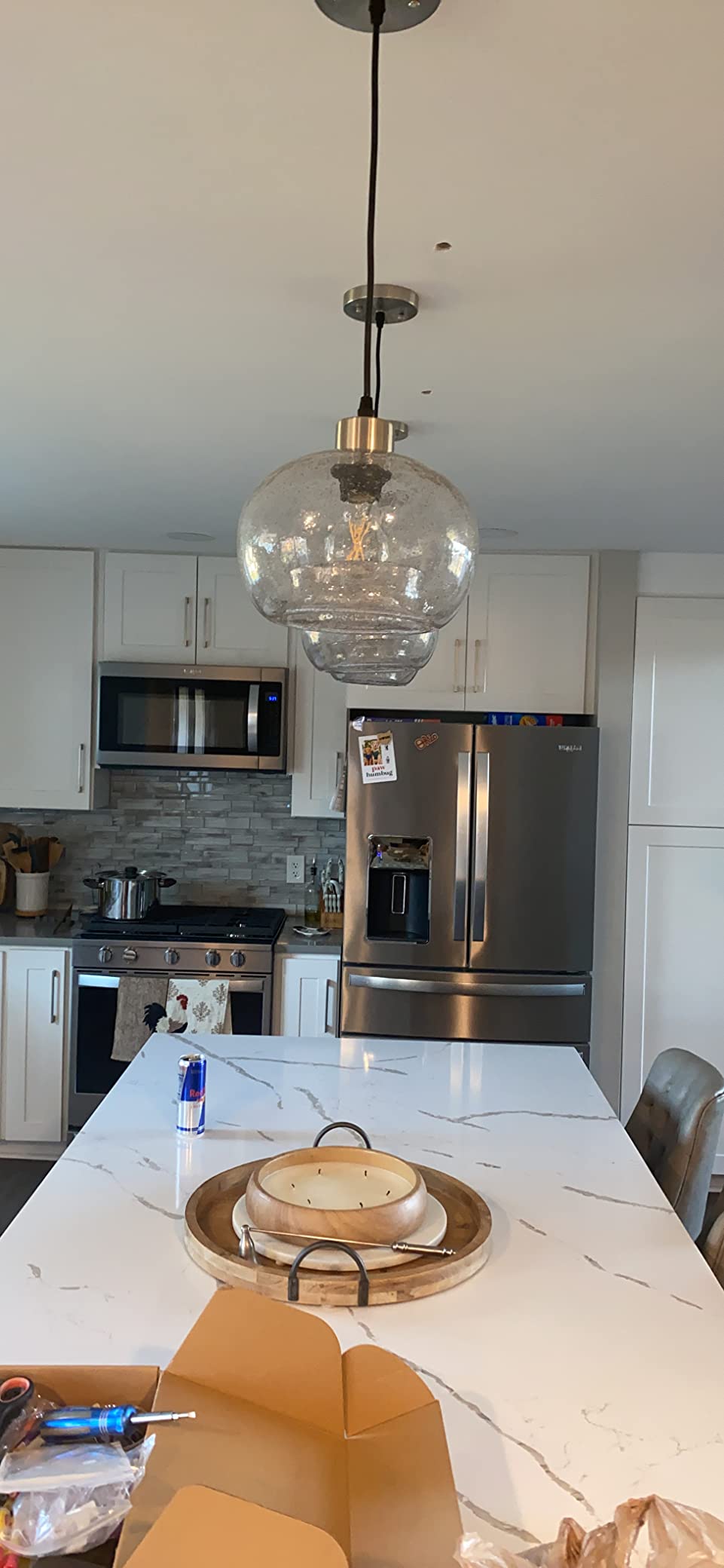 Glass Pendant Lights, Marble Clear, 2 Pack, Modern Rustic Kitchen Island Dining Room Table, Adjustable Cord, Brushed Nickel, ETL Certification customer photo 2