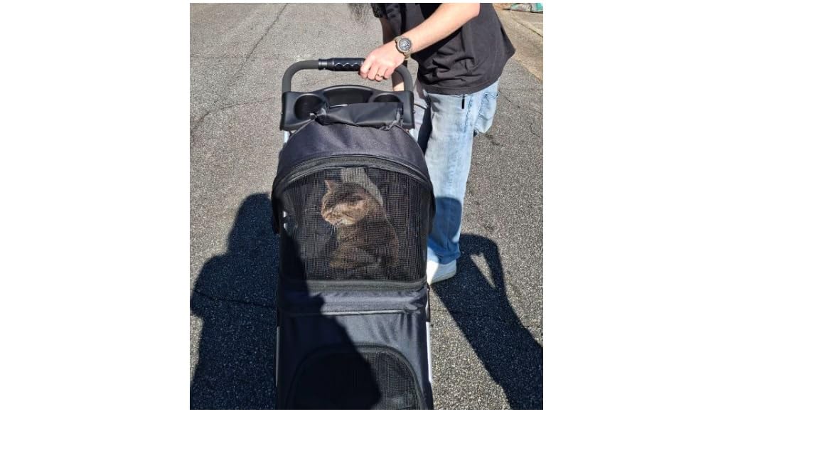 Trixie Foldable Pet Stroller for Cats and Dogs, Pet Carrier Strolling Cart with Weather Cover, Storage Basket, Cup Holder, Pink customer photo 2
