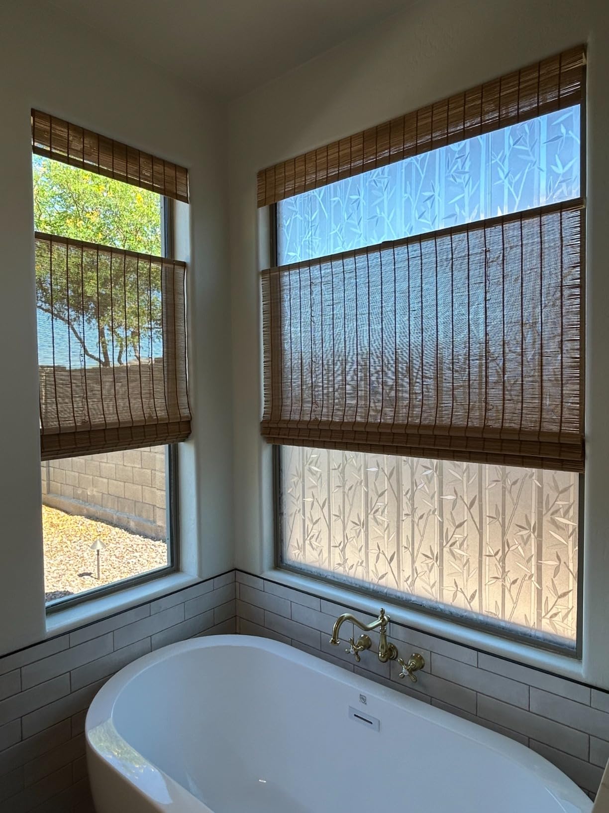 MOOD Custom Bamboo Shades | Rustic | Top Down Bottom Up Cordless | Bamboo Roman Shades for Windows and Doors (Natural Woven) | Rustic Walnut (Great Privacy) | Custom Size customer photo 1