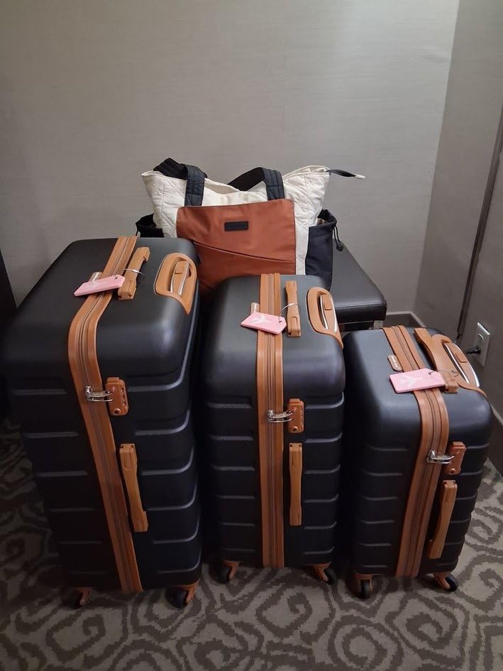 Coolife Luggage Set, Lightweight Durable Hardshell, 4 piece, Apricot White customer photo 2