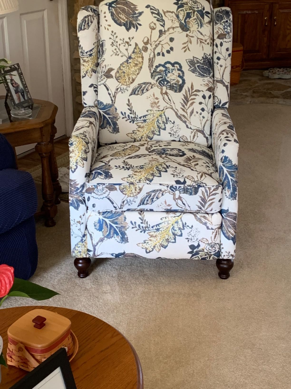 Upholstered Wingback Recliner Chair - Traditional Push Back Recliner Chair with Padded Seat, Fabric Floral Recliner Chair, Wingback Chair Small Recliners for Small Spaces customer photo 2