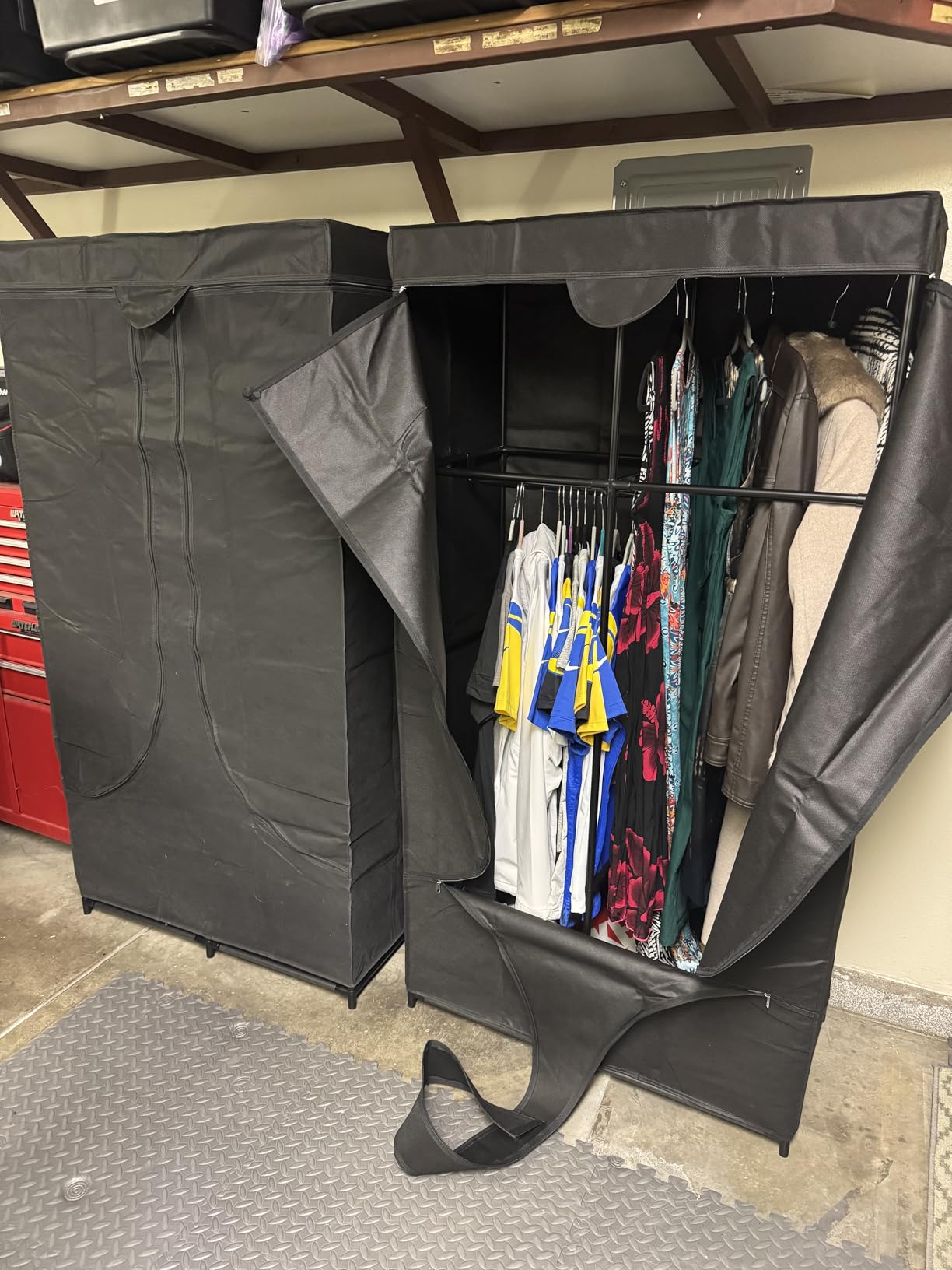 SORCEDAS Wardrobe Closet with Hanging Rods and Shelves for Clothes Storage | Portable Closet with Non-Fabric Cover, Sturdy Metal Frame, Closet Organizers and Storage for Bedroom, dorm, Storage Rooms Black customer photo 2