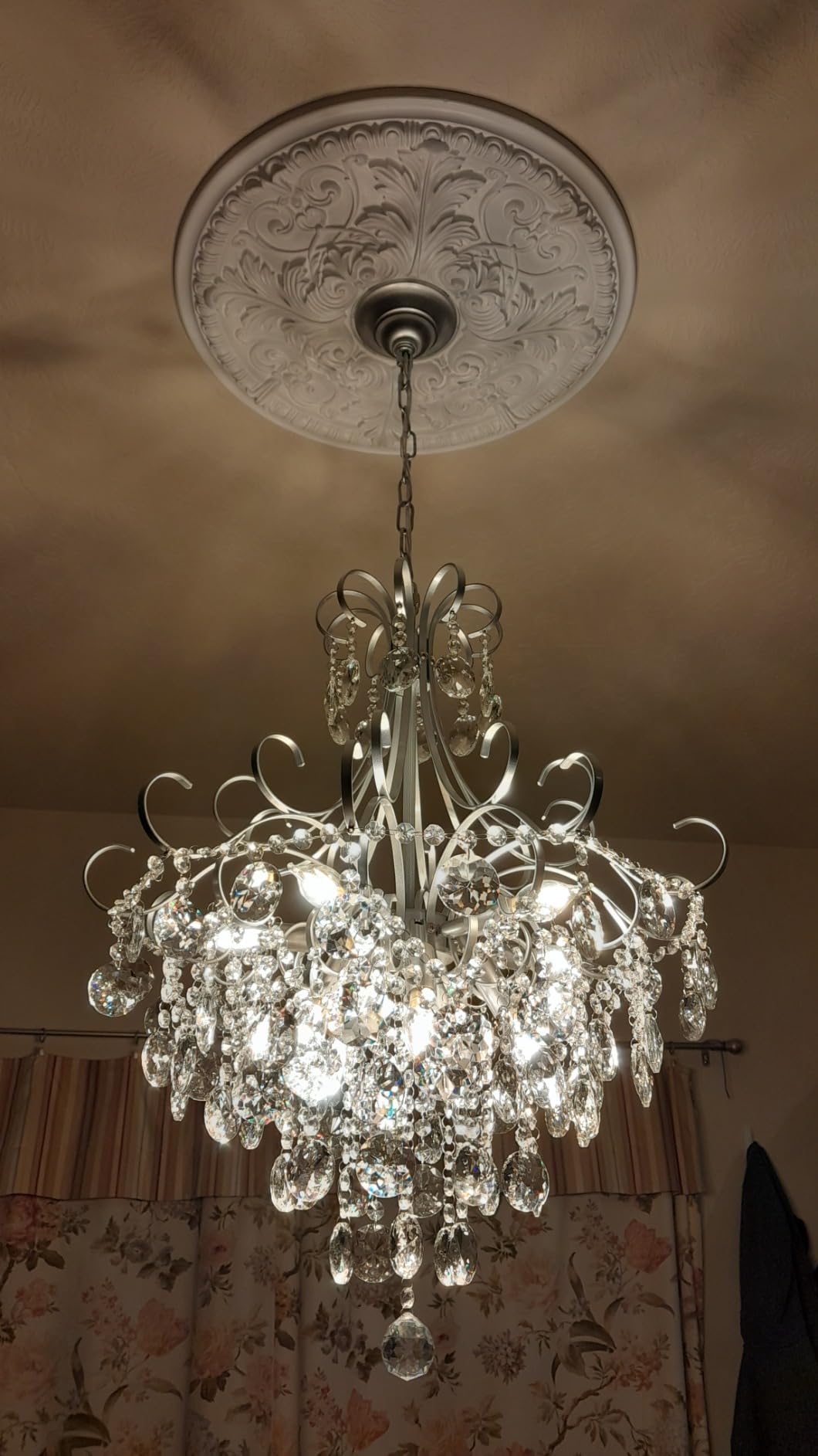 ANJIADENGSHI Mini Crystal Chandelier K9 Crystal Gold Chandelier for Living Room Bedroom Dining Room Kitchen Island Entryway 5 E12 Bulbs High 16.5 in x Diameter 16.9 in, Golden customer photo 2