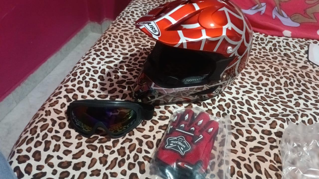 OUMURS Youth Dirt Bike Helmet DOT Approved, Kids Full Face Motocross Helmet | Includes Goggles Gloves Storage Bag, Lightweight Design, Washable Liner, ATV UTV BMX MX Off-Road Racing customer photo 2