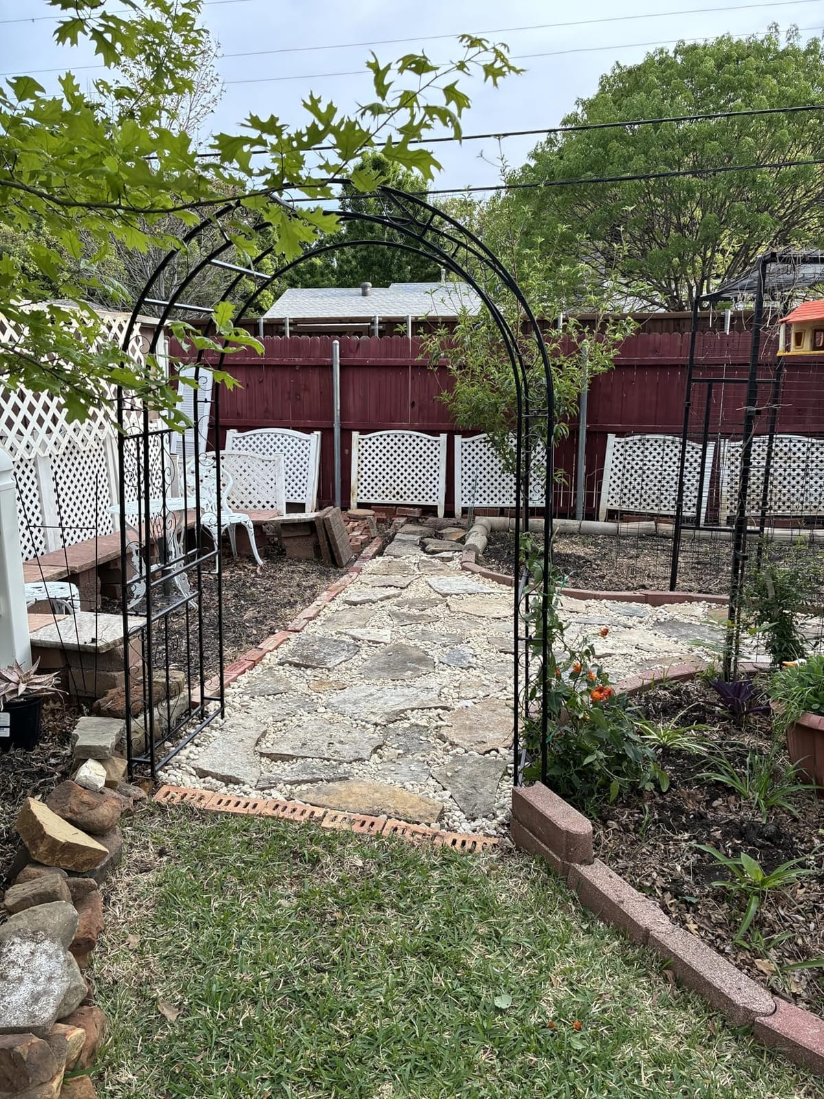 Outvita 7FT Metal Garden Arch Arbor, Black Trellis Frame | Heavy duty metal arbour with 7 in ground stakes; for roses, vines, lawn, patio, wedding & party decor customer photo 2
