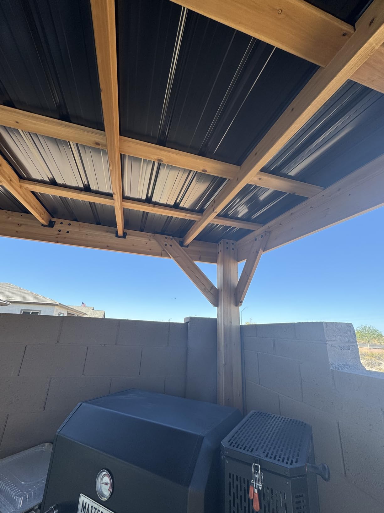 Backyard Discovery Arcadia 12' x 9.5' Cedar Wood Outdoor Gazebo Pavilion with Hardtop Galvanized Steel Slope Roof, Snow Support, Wind Resistance, PowerPort, Shade for Garden, Patio, Deck, Entertaining customer photo 1