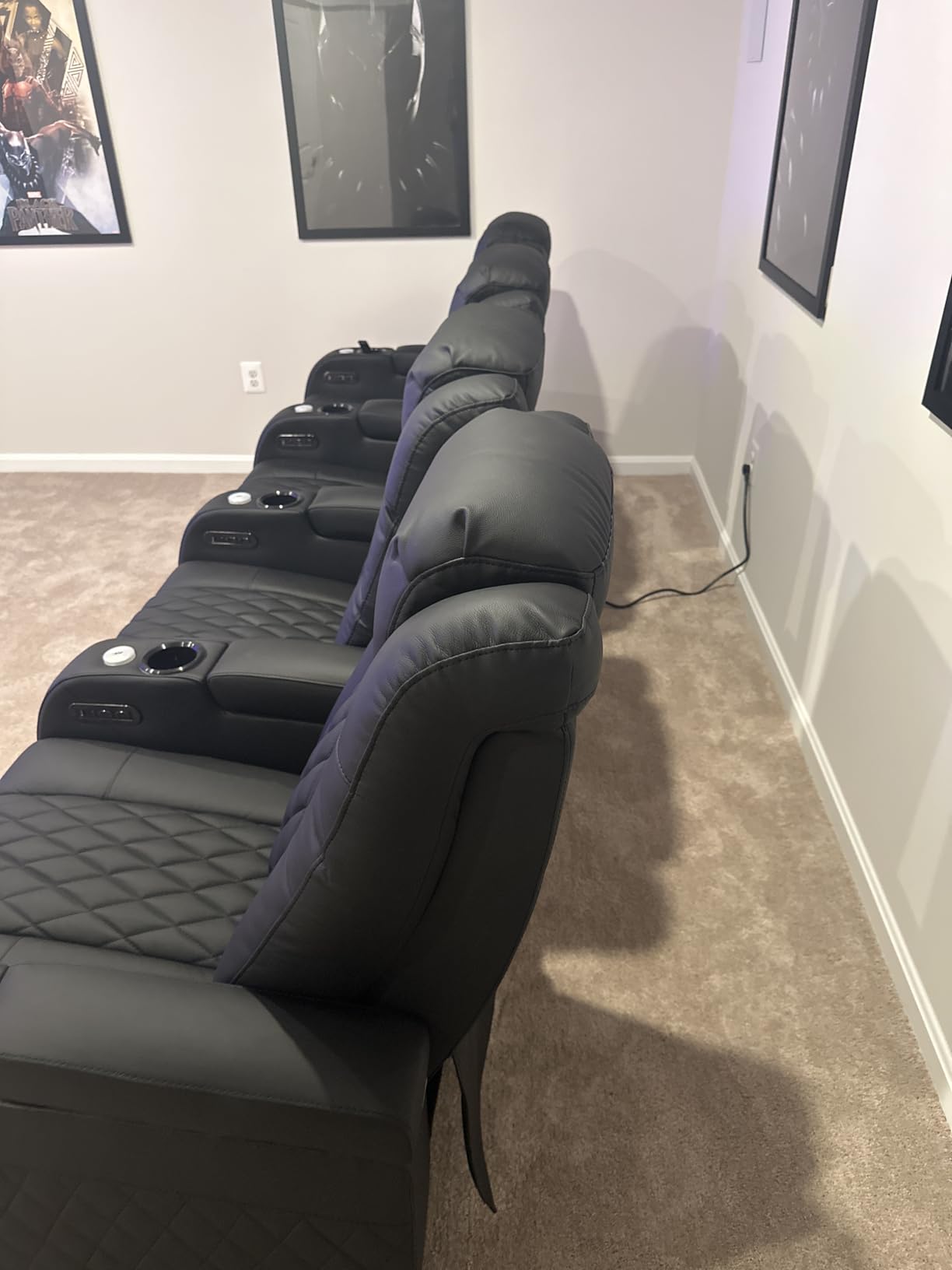 Weilianda Home Theater Seating Top Grain Leather Zero Gravity Recliner Chair Power Headrest Recline Movie Seat Gaming 7 Colors Mood Light Sofa with Tray Table USB Charge Row of 1 Black customer photo 2