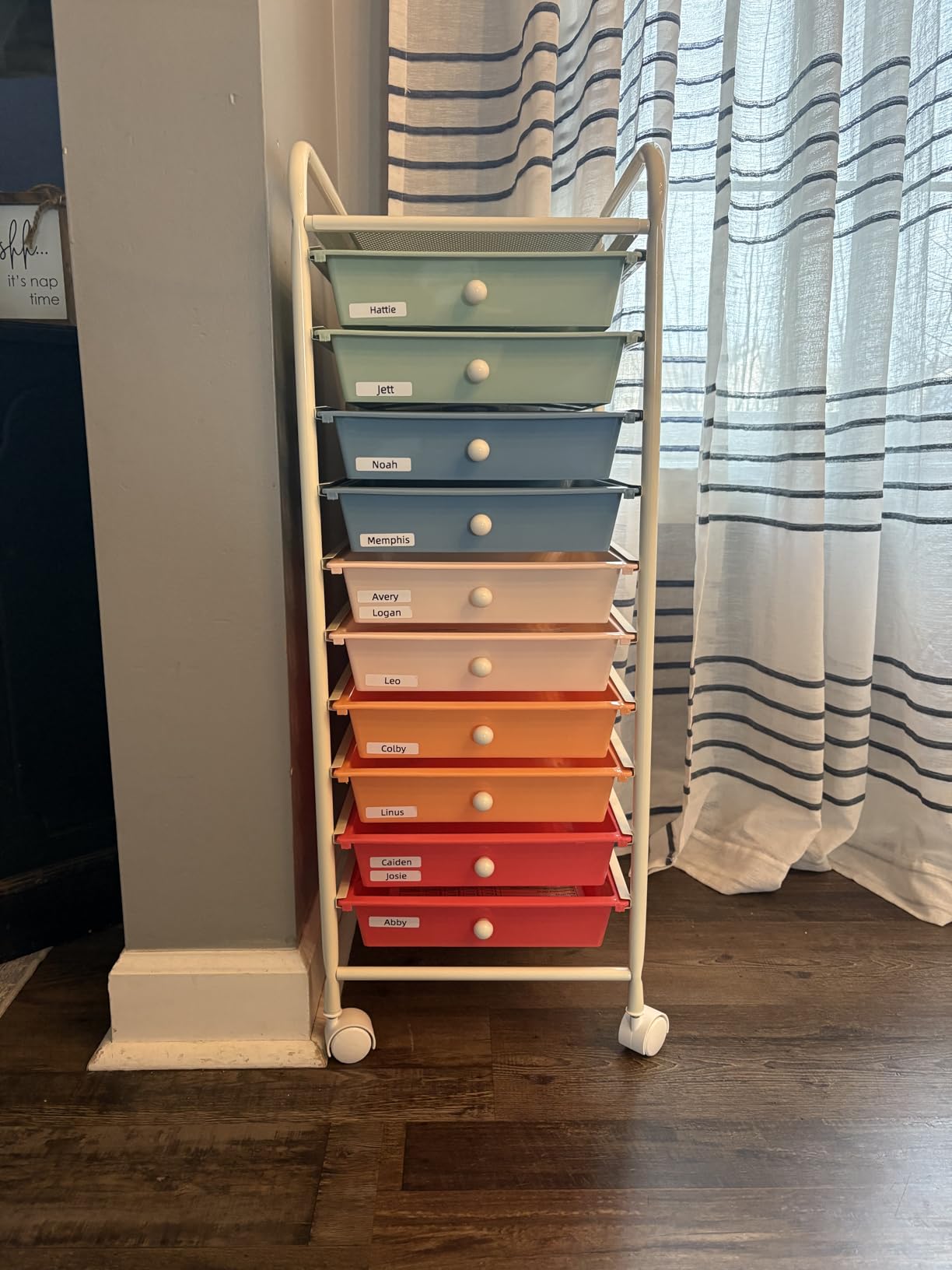 COSTWAY 10-Drawer Rolling Storage Cart, Utility Mobile Trolley, Removable Drawers & Universal Casters & 2 Brakes, Versatile Flexible Drawer Organizer Cart for Home, Office (Rainbow) customer photo 1