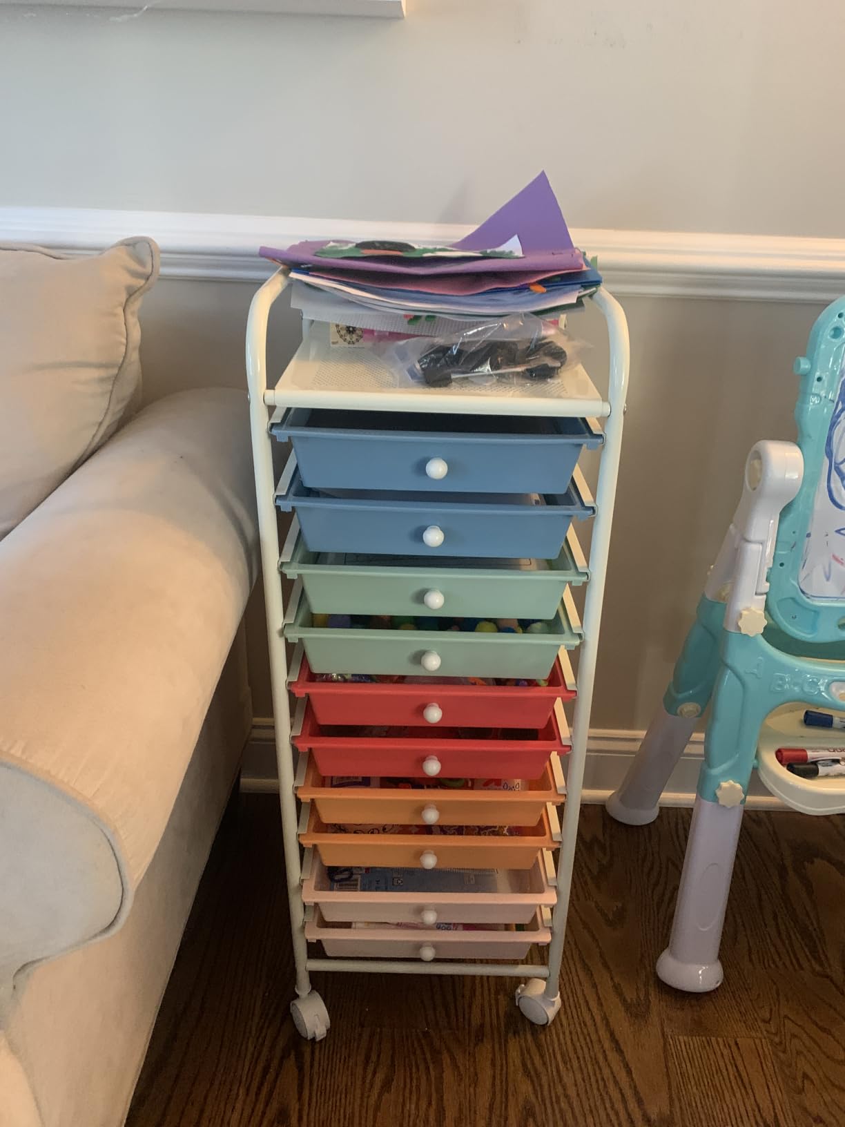COSTWAY 10-Drawer Rolling Storage Cart, Utility Mobile Trolley, Removable Drawers & Universal Casters & 2 Brakes, Versatile Flexible Drawer Organizer Cart for Home, Office (Rainbow) customer photo 2