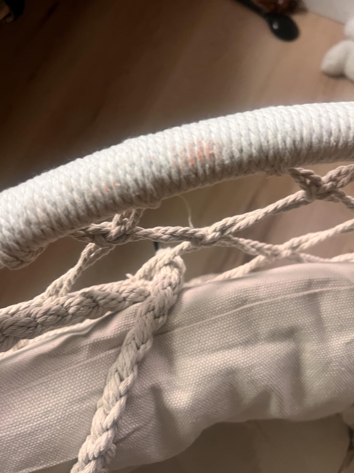 Macrame Swing Chair, Hanging Chair for Bedroom, Thick Cushion | No Assembly, 100% Cotton Rope, Overstuffed Cushion, Rustproof Frame, Handwoven Macrame, Boho Swing for Bedroom, Porch, Beige customer photo 1