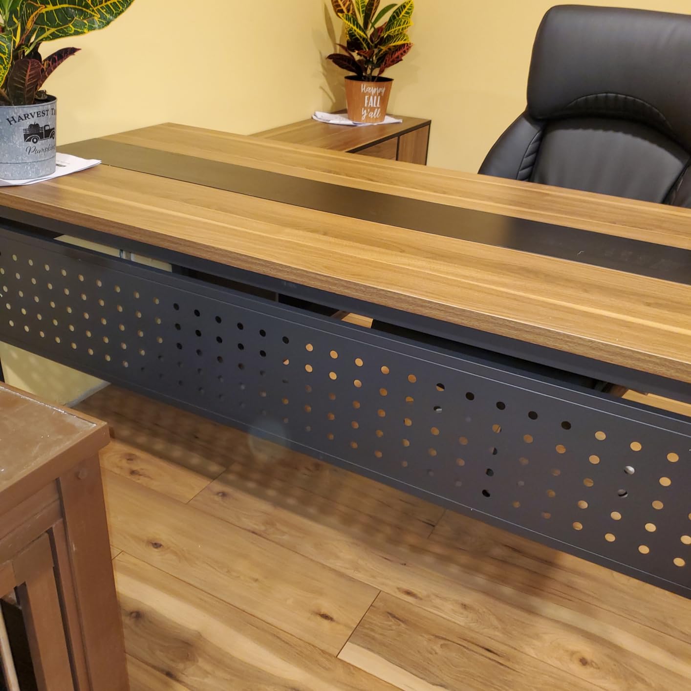 Tribesigns 71 Inch Executive Desk, L-Shaped Desk with Mobile File Cabinet, Executive Office Table with 2 Drawers and Storage Shelves, Business Furniture Workstation for Home Office, Walnut and Black customer photo 1