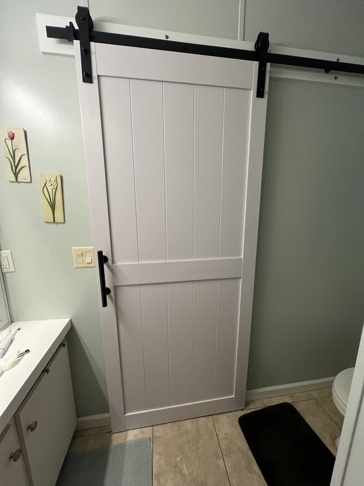 SmartStandard 36 x 84 inch White Sliding MDF Barn Door with 6.6FT Black Sliding Door Hardware Kit & Handle, Pre-Drilled Ready to Assemble, Waterproof PVC Coating, H-Frame customer photo 1