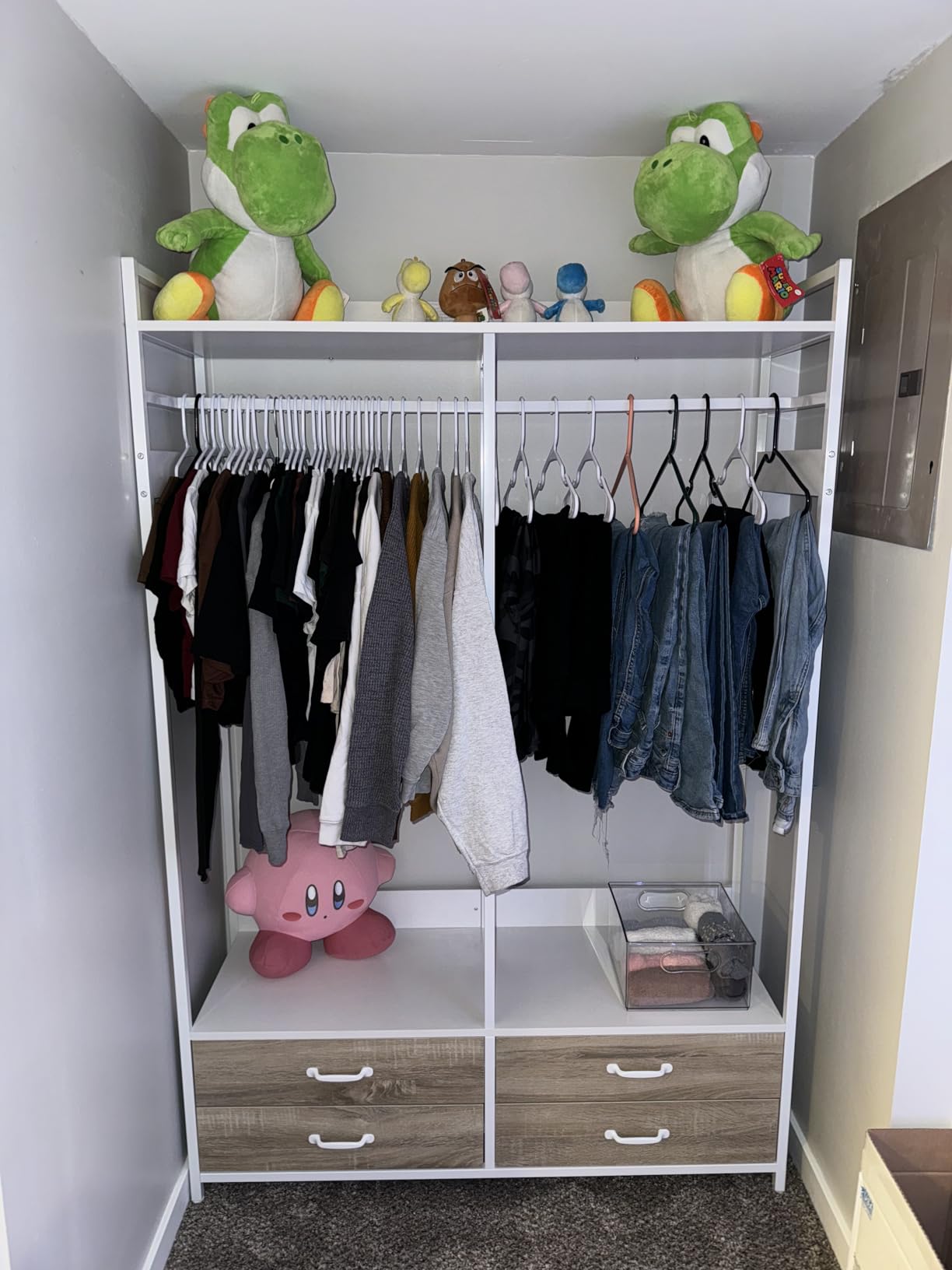Tribesigns Freestanding Closet Organizer, Garment Rack with 4 Drawers | Heavy Duty Clothing Rack, Open Wardrobe Closet for Bedroom, 8 Hooks and Storage Shelves, Wood and Metal, Rustic Brown customer photo 1