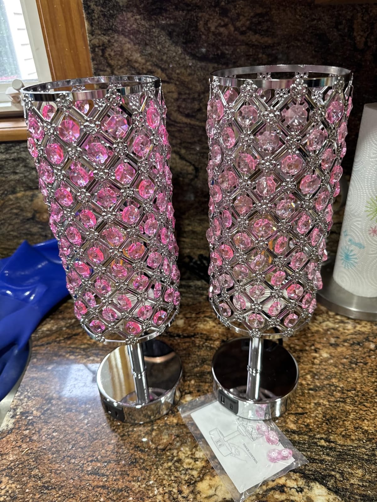 Silver Crystal Lamps Set of 2, 3-Way Dimmable Touch Lamps for Nightstand | USB-C+A & AC Outlet, Modern Table Lamp for Bedroom, Bedside, Night Stands, Glitter Lamp, Bulbs Included customer photo 1