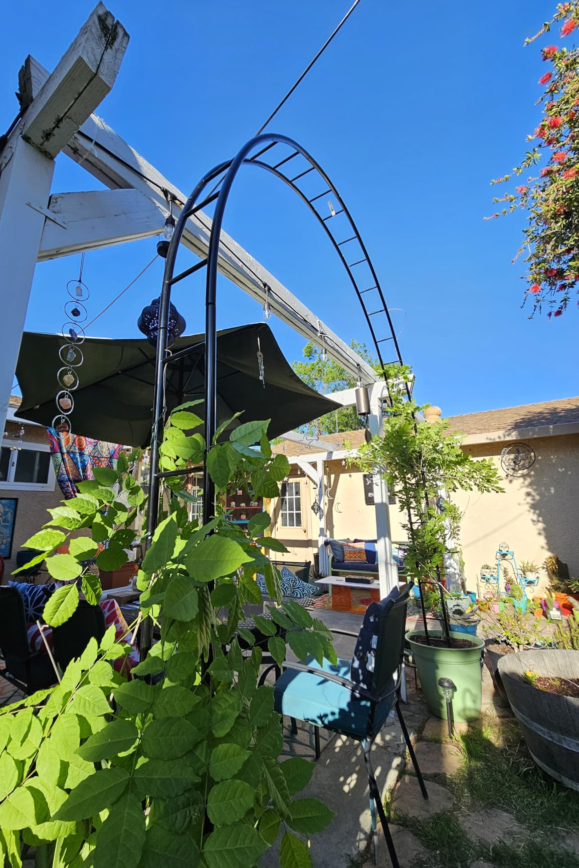 Queension Extra Large Garden Arch 7.2Ft Wide 9.2Ft High, Wedding Arch for Ceremony, Outdoor Garden Trellis for Climbing Plant, Metal Balloon Arches Backdrop Stand with Prongs Base, Black customer photo 1