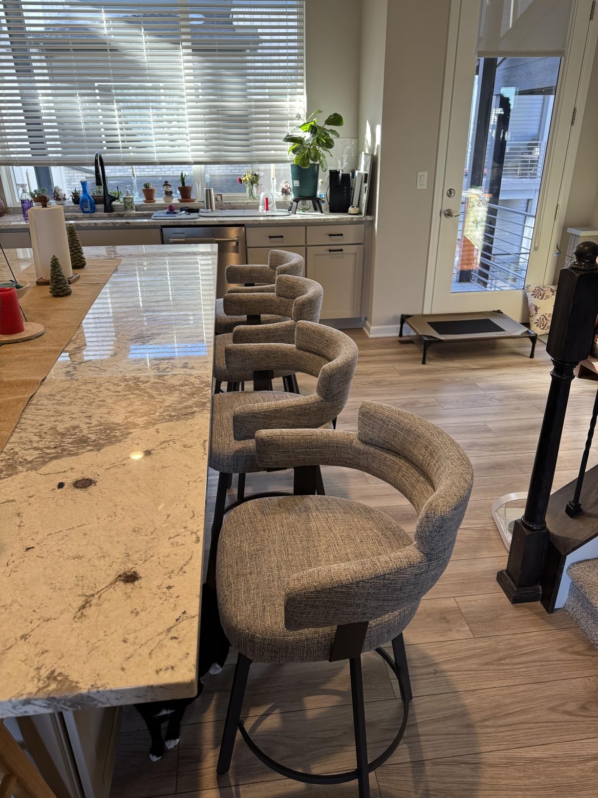 Counter Height Bar Stools with Full Back - Swivel Counter Stools Set of 2 with Linen Padded Back, Metal Footrest, Modern Barstools for Kitchen Counter, Island, Dining Room, Grey 24 inch customer photo 1