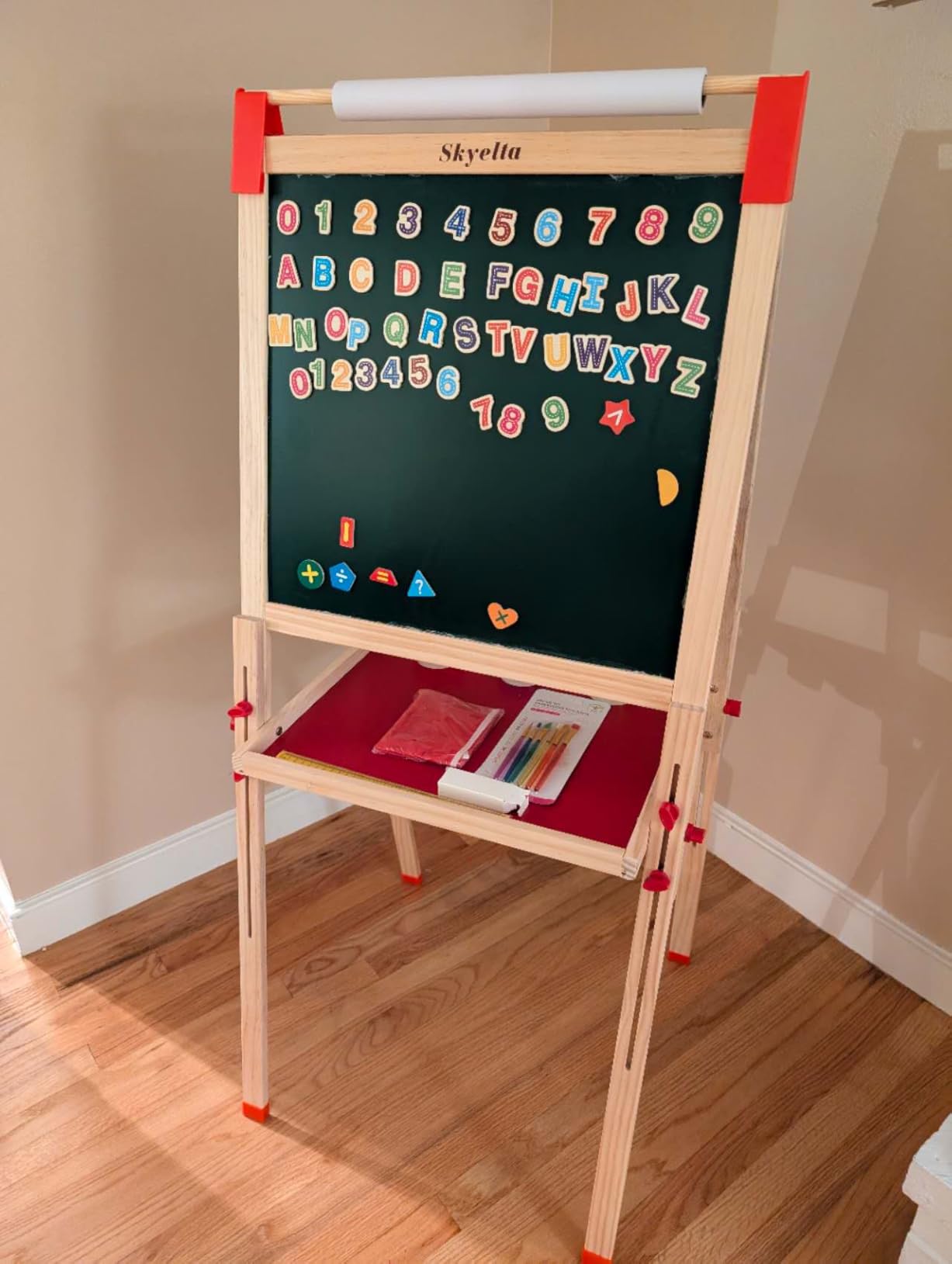 Art Easel for Kid,Double-Sided Kids Art Easel with Magnetic Chalkboard & Whiteboard,Adjustable Height for Ages 4-12,Wooden Drawing Board with 100+ Accessories,Art Supplies & Gift customer photo 2
