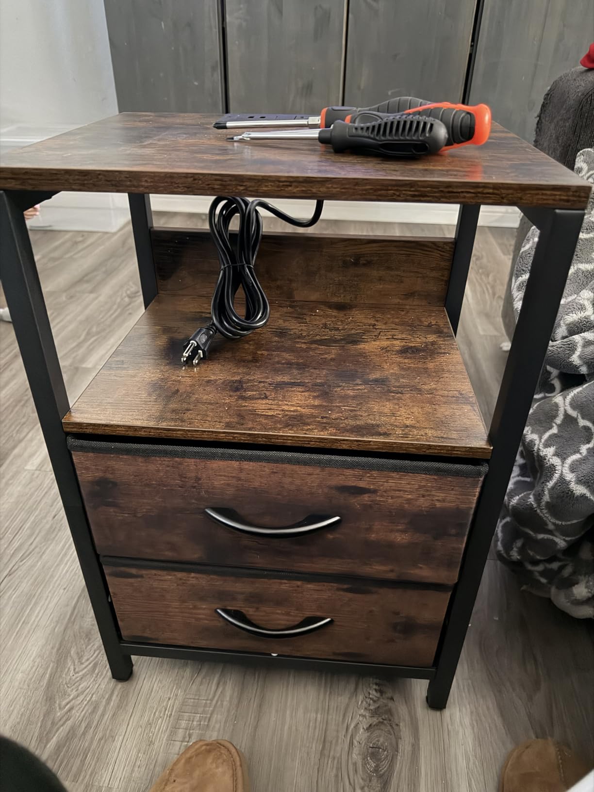 Yoobure Nightstand with Charging Station, Small Night Stand with Fabric Drawers and Storage Shelf for Bedrooms, Small Spaces, Bedside Table with USB Ports & Outlets customer photo 1