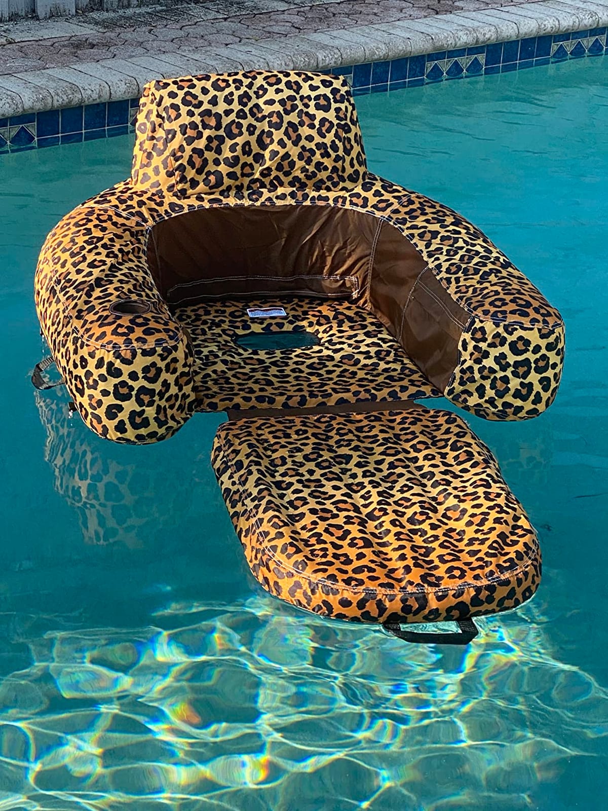 Freetime Fun Pool Lounger Inflatable Pool Floats - Pool, Lake, River Floating Lounge Chair Heavy Duty Fabric Pool Raft 2in1 Convertible Chair - Leopard, Camo, Tie-Dye Colors customer photo 2