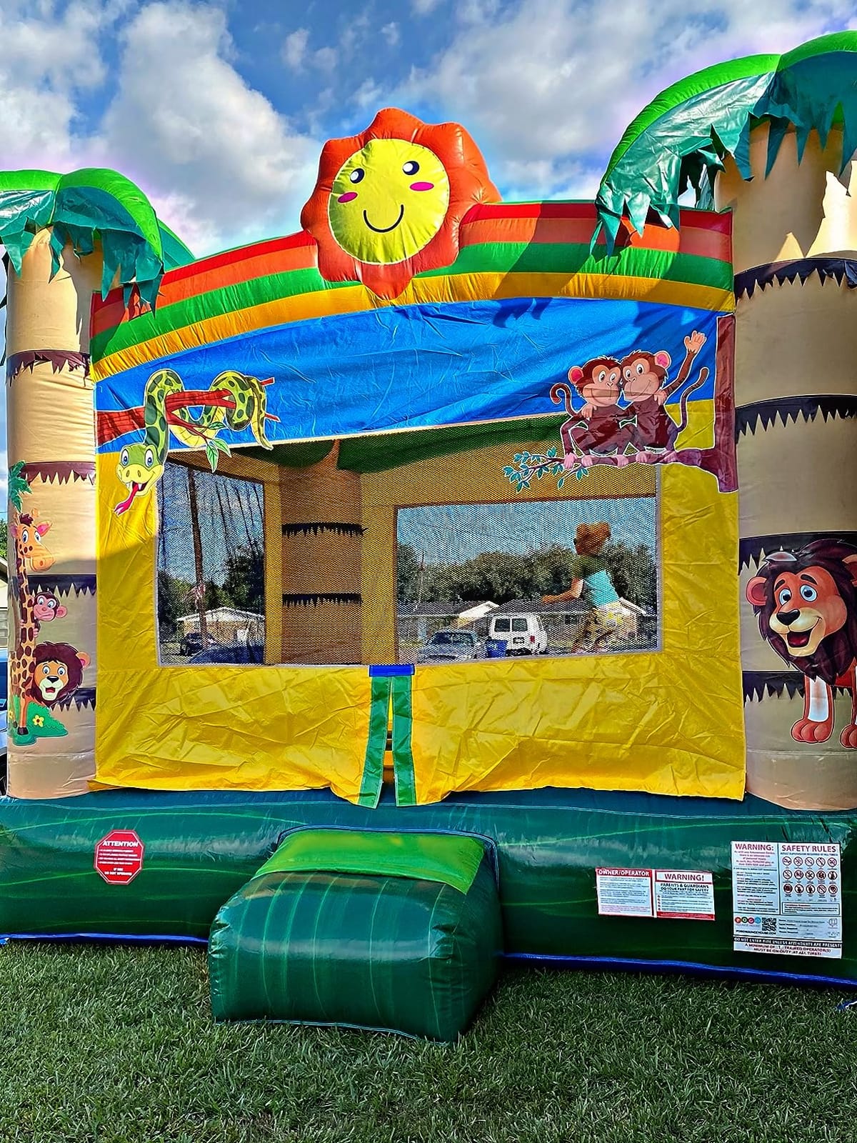 Pogo Bounce House Commercial Inflatable Jump Castle & Blower Building Block | Heavy-Duty 15oz PVC Vinyl in Stress Areas, Jump Castle w/ Stakes & Storage Bag, 13' L x 12' W x 14.5' H, 700lb Capacity customer photo 1