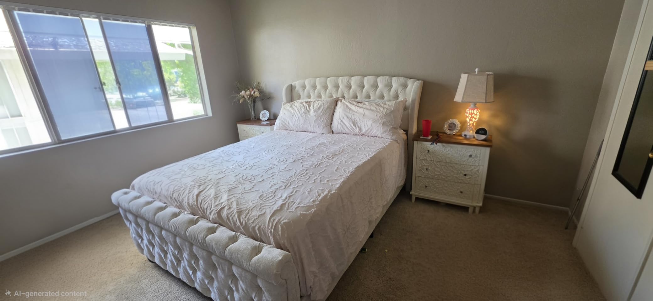 AMERLIFE King Size Upholstered Sleigh Platform Bed Frame with Headboard, Bed Frame with Wingback Headboard, Deep Button Tufted, Wood Slats Support, No Box Spring Needed, Cream Chenille customer photo 1