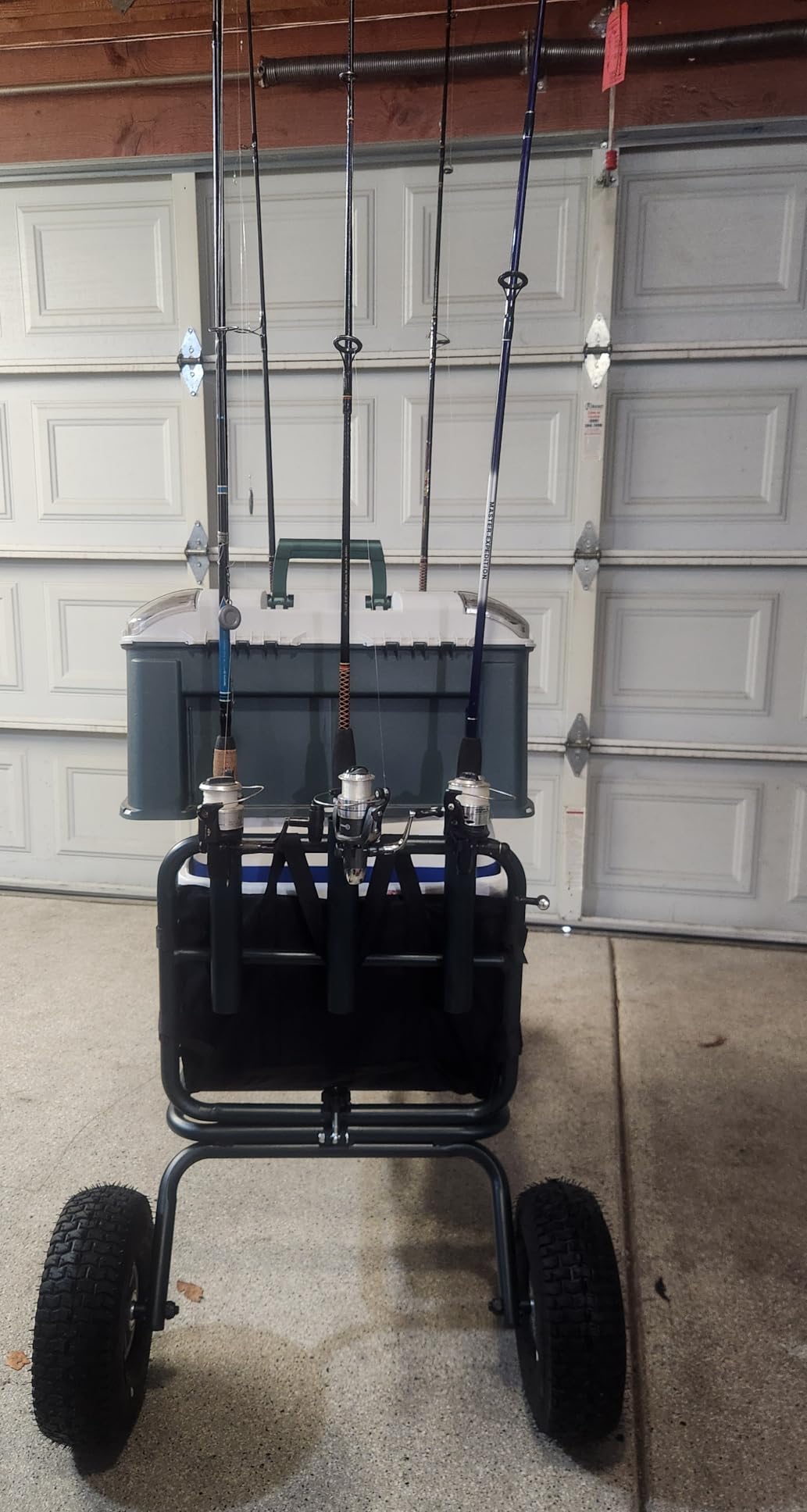 GDLF Foldable Fishing Cart with Big Wheels and 5 Rod Holders | Heavy-duty iron frame supports 550 lb; 11-inch pneumatic tires and umbrella holder customer photo 2