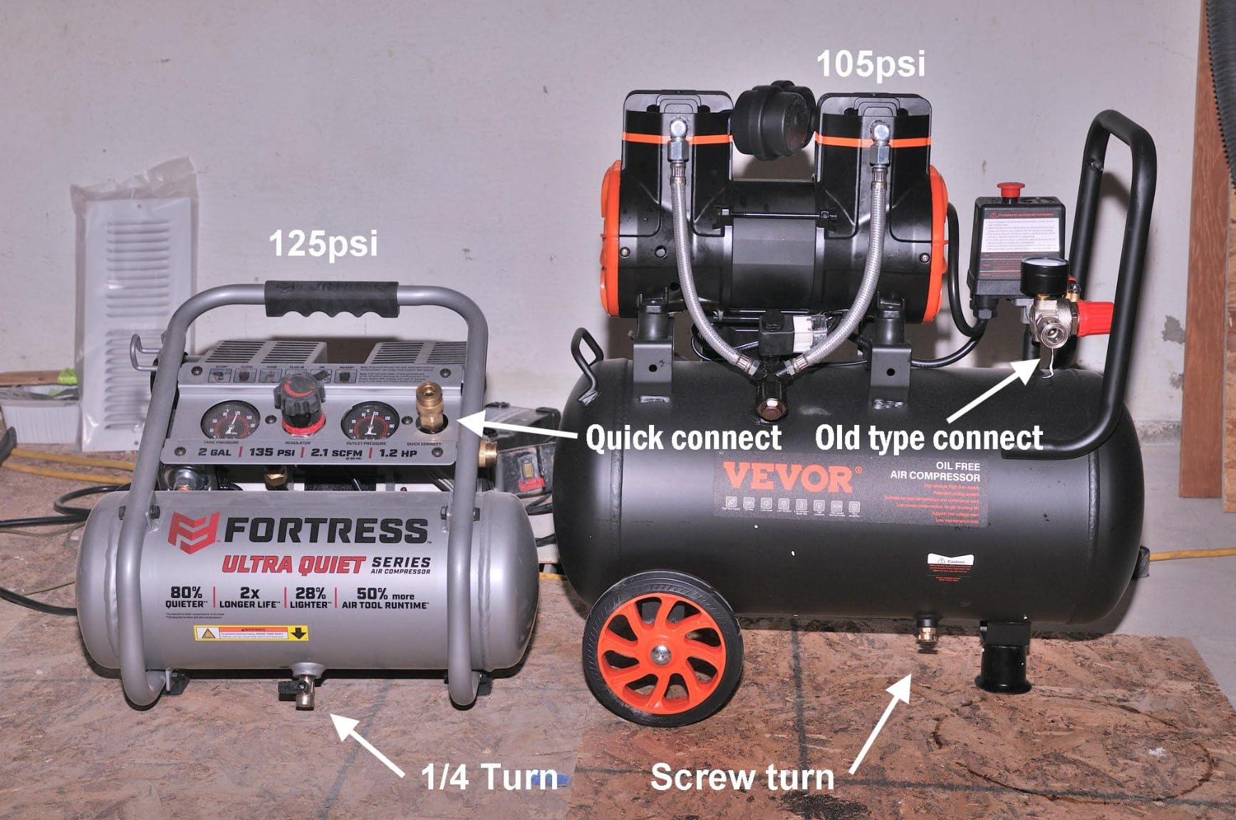 VEVOR 6.3 Gallon 2 HP Air Compressor, Max 116PSI, Oil Free Compressor Tank | Oil Free Compressor Tank for Auto Repair, Tire Inflation, Spray Painting, Woodwork Nailing, 3.35 CFM@90PSI, Quiet Operation customer photo 1