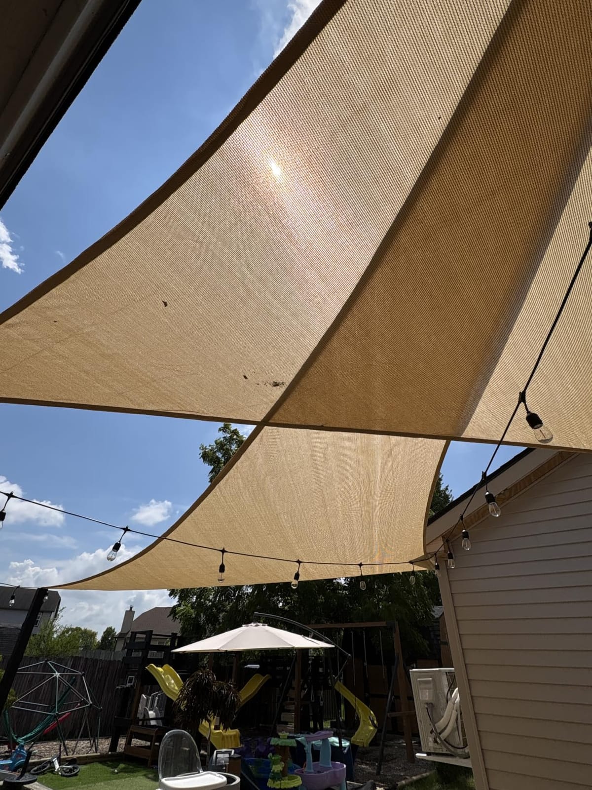 Amgo 16' x 16' x 22.6' Beige Triangle Sun Shade Sail for Patio | HDPE Water & Air Permeable Fabric, 95% UV Block, Outdoor Canopy for Garden Backyard and Deck, Customizable customer photo 1