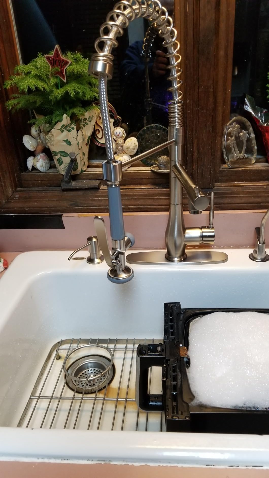 GIMILI Commercial Kitchen Faucet with Pull Down Sprayer Brushed Nickel | Soap Dispenser Included, Commercial Style, Double Head Spray, High Pressure Rinse, Single Handle, Pull Down Hose customer photo 1