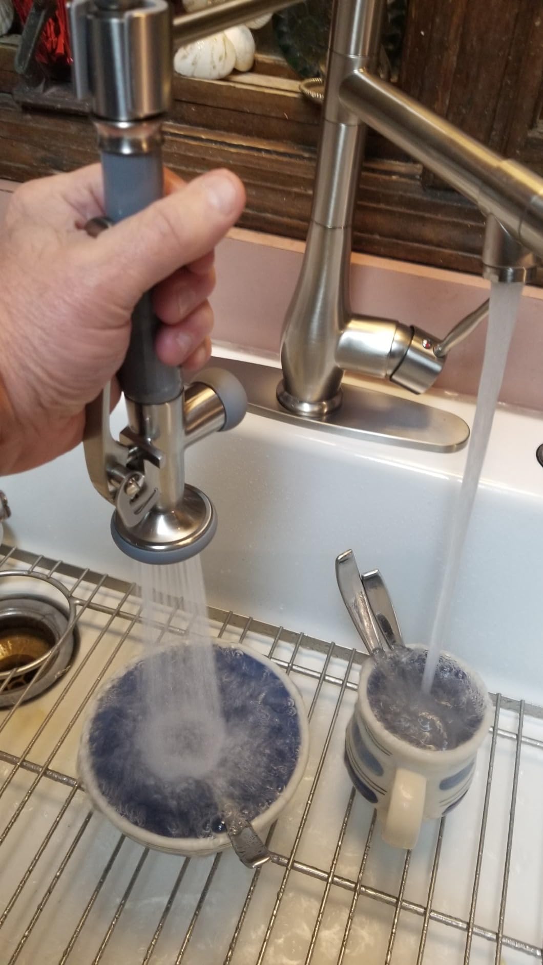 GIMILI Commercial Kitchen Faucet with Pull Down Sprayer Brushed Nickel | Soap Dispenser Included, Commercial Style, Double Head Spray, High Pressure Rinse, Single Handle, Pull Down Hose customer photo 2