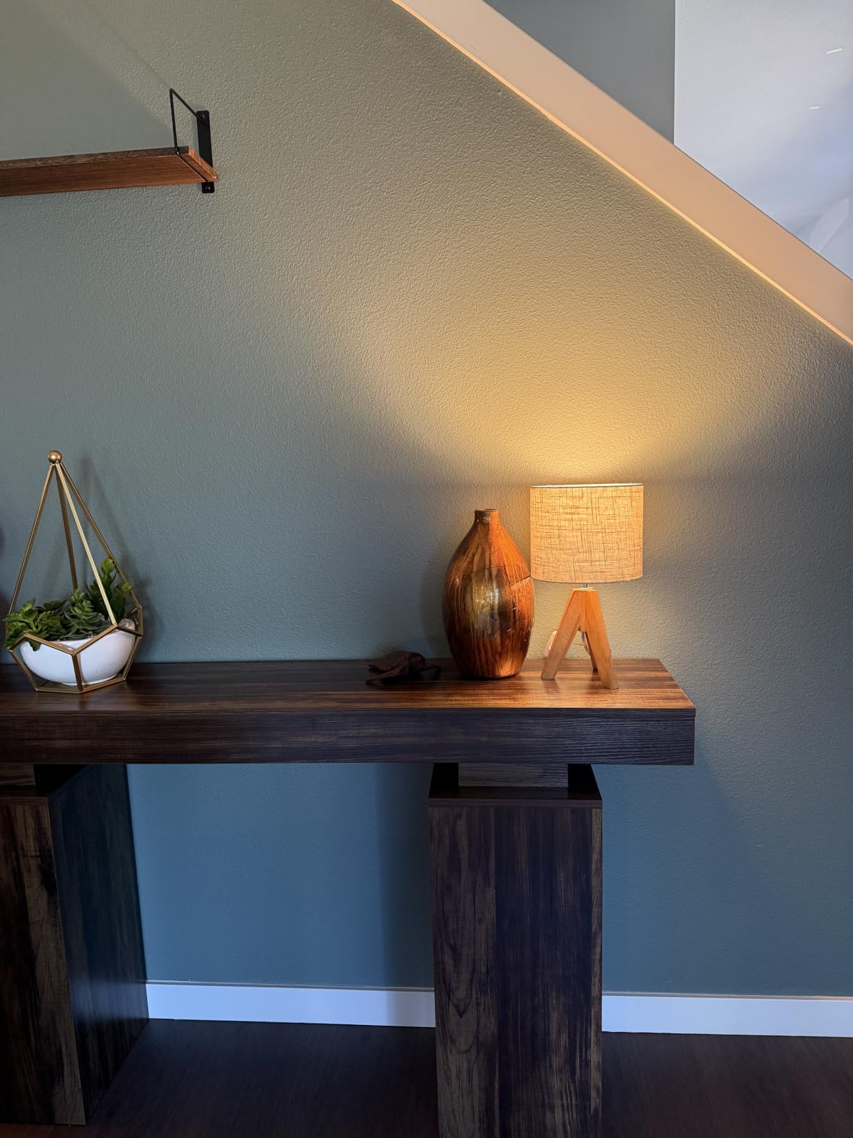EDISHINE Boho Small Table Lamp, Wood Lamp, Grey Linen Lampshade, 14.2 Inch | Walnut Color Tripod Bedside Lamp, Farmhouse Nightstand Lamp for Nursery, Bedroom, Office, Kid Room, Living Room, E26 Socket customer photo 1