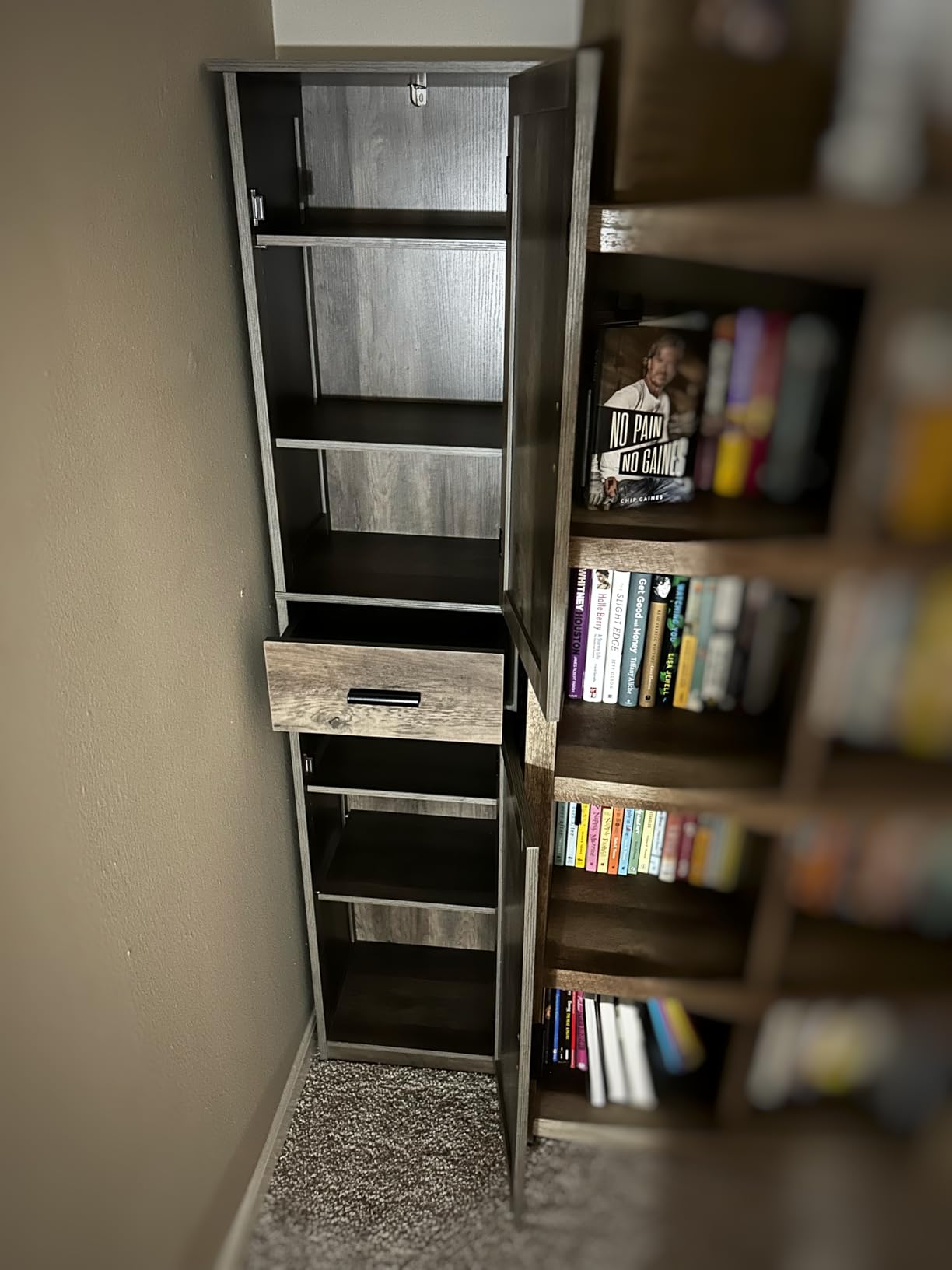 usikey 67'' Tall Bathroom Cabinet, Storage Cabinet with 4 Shelves & 2 Doors, Narrow Storage Cabinets for Bathroom, Living Room, Home Office, White customer photo 1