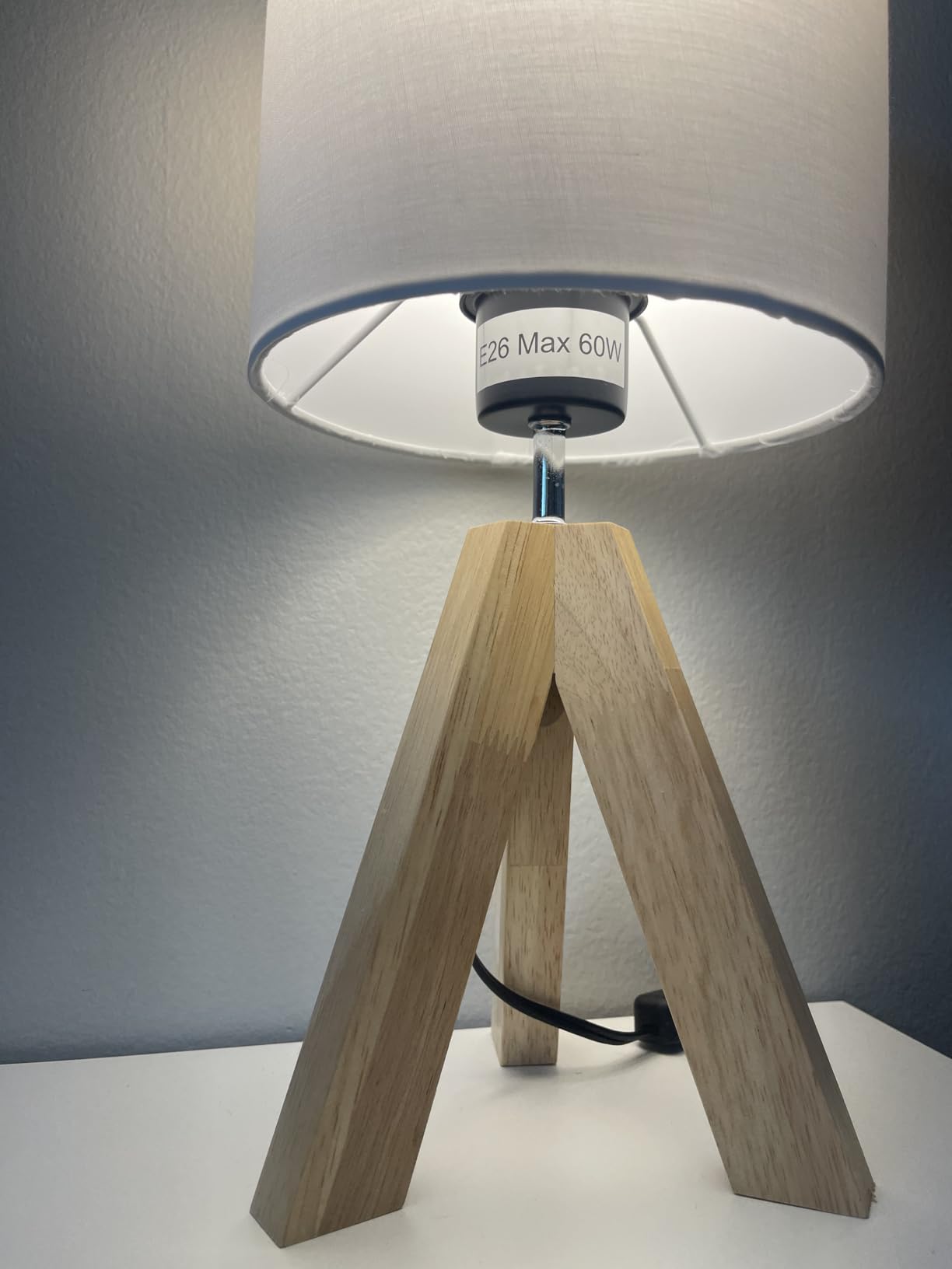 Brightever Small Beside Table Lamp, Wood Tripod Table Lamp with White Fabric Shade, Cute Boho Nightstand Minimalist Desk Lamp for Bedroom Living Room Nursery Kids Room Office Dorm, Bulb Not Included customer photo 1