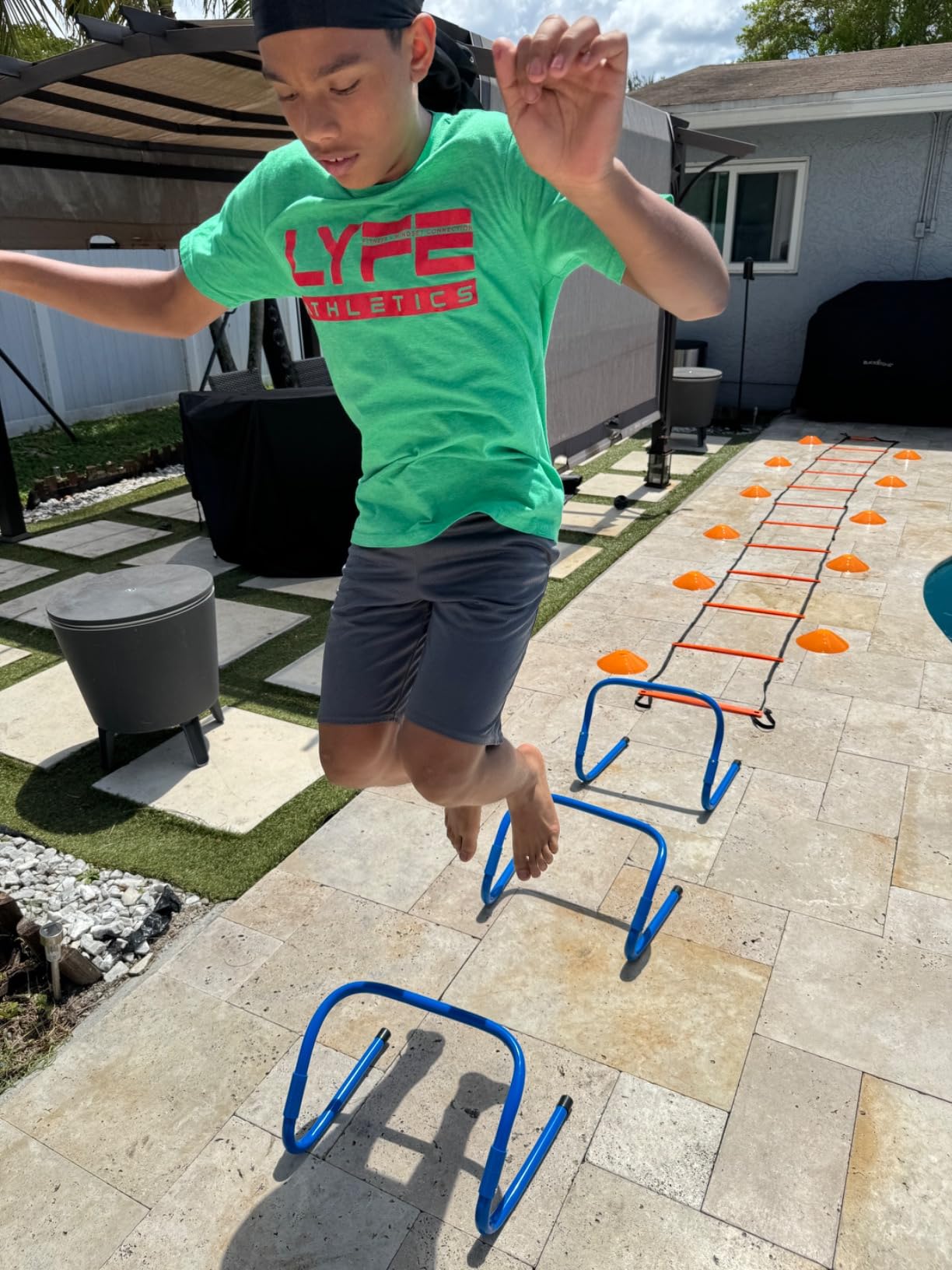 GHB Agility Ladder, Football Training Equipment Set | 4 Agility Hurdles, 20 feet 12 Rungs Speed Ladder, 12 Disc Cones, Resistance Parachute, Jump Rope, 5 Resistance Bands customer photo 2