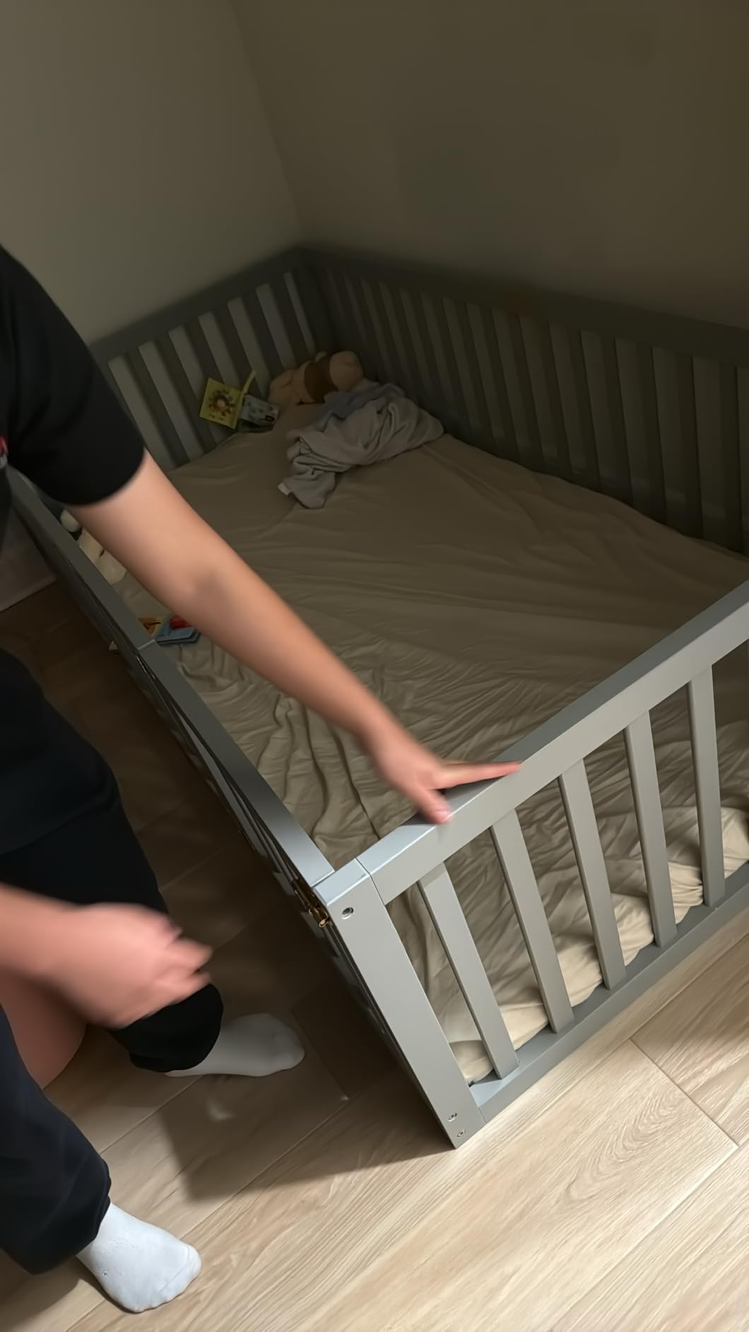 Tatub Twin Montessori Floor Bed with High Rails, Solid Wood Montessori Bed Frame for Kids, Door Can Install Left and Right, Twin-Nature customer photo 1