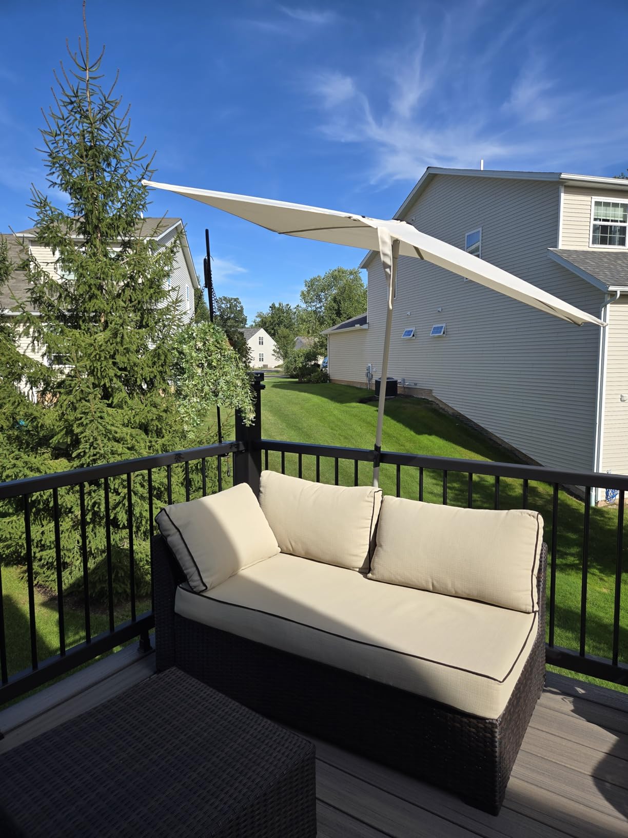 Grand patio 6x4 FT Balcony Umbrella, 360° Roating Rectangular Tilt Parasol UV 50+ Powder-coated Steel Pole Outdoor Umbrella for Apartment, Patio, Beige customer photo 2